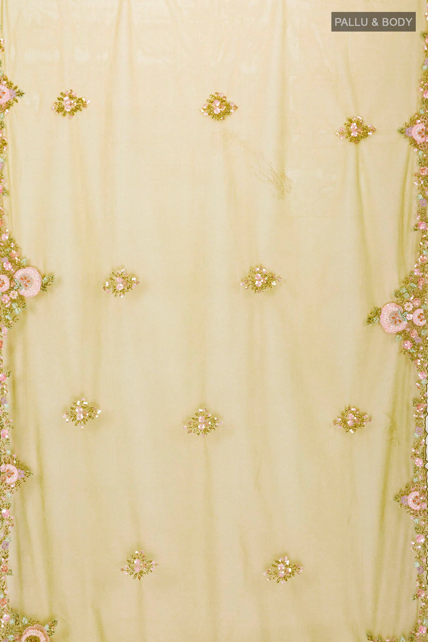 Green Embroidery Net Saree - Image 5