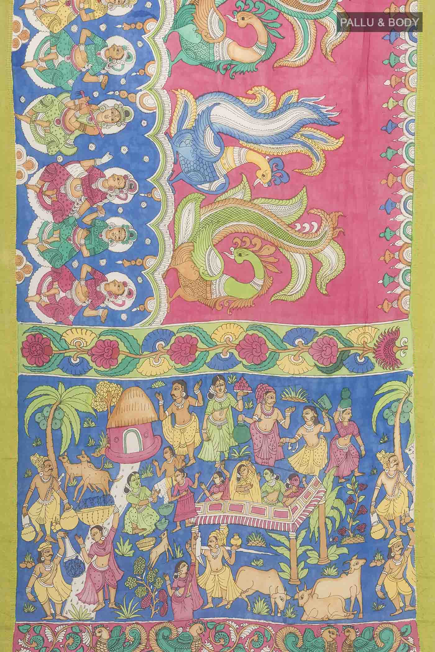 Green Kalamkari Cotton Saree - Image 5