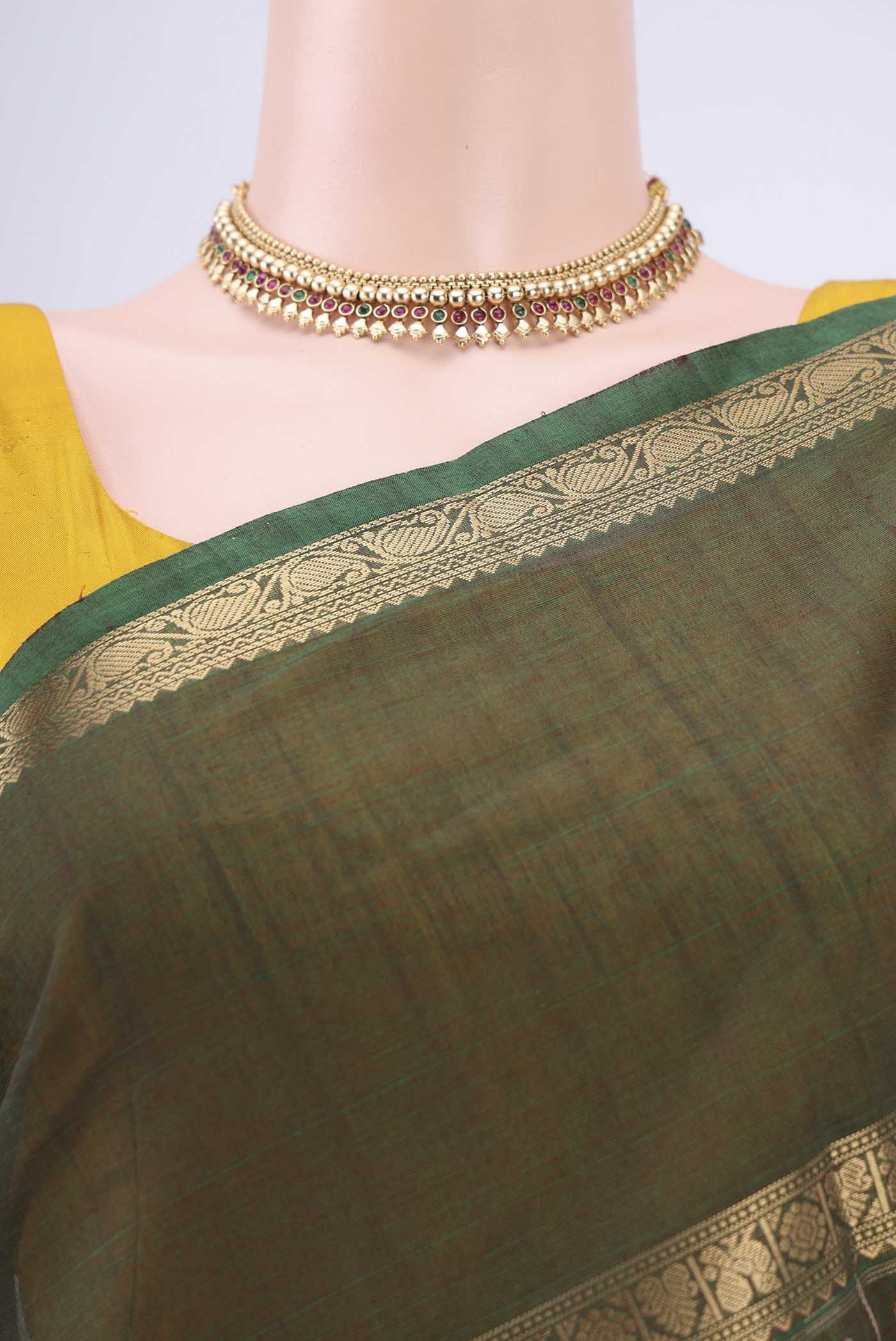 Green Kanchi Cotton Saree - Image 2