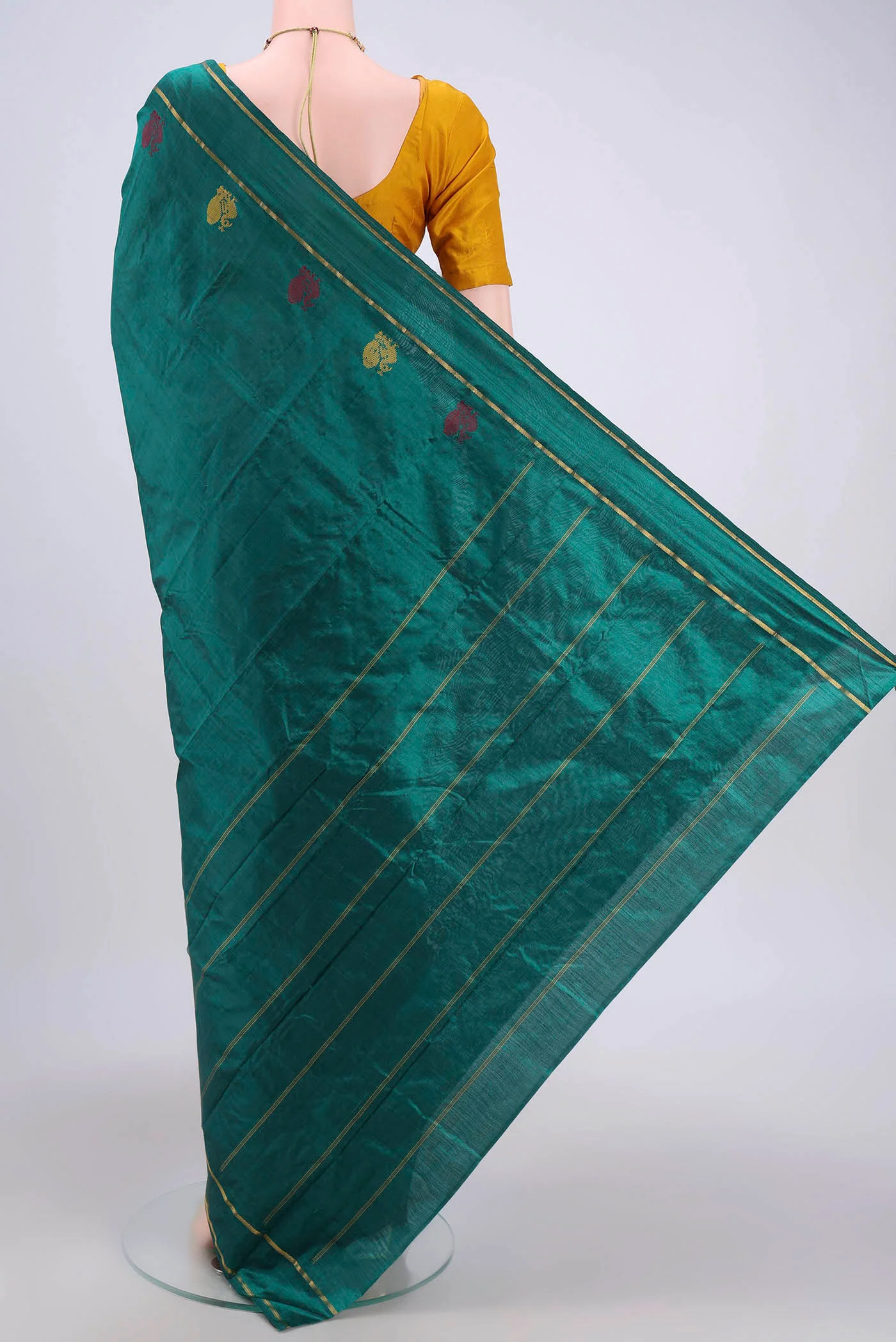 Green Kanchipuram Silk Saree - Image 3