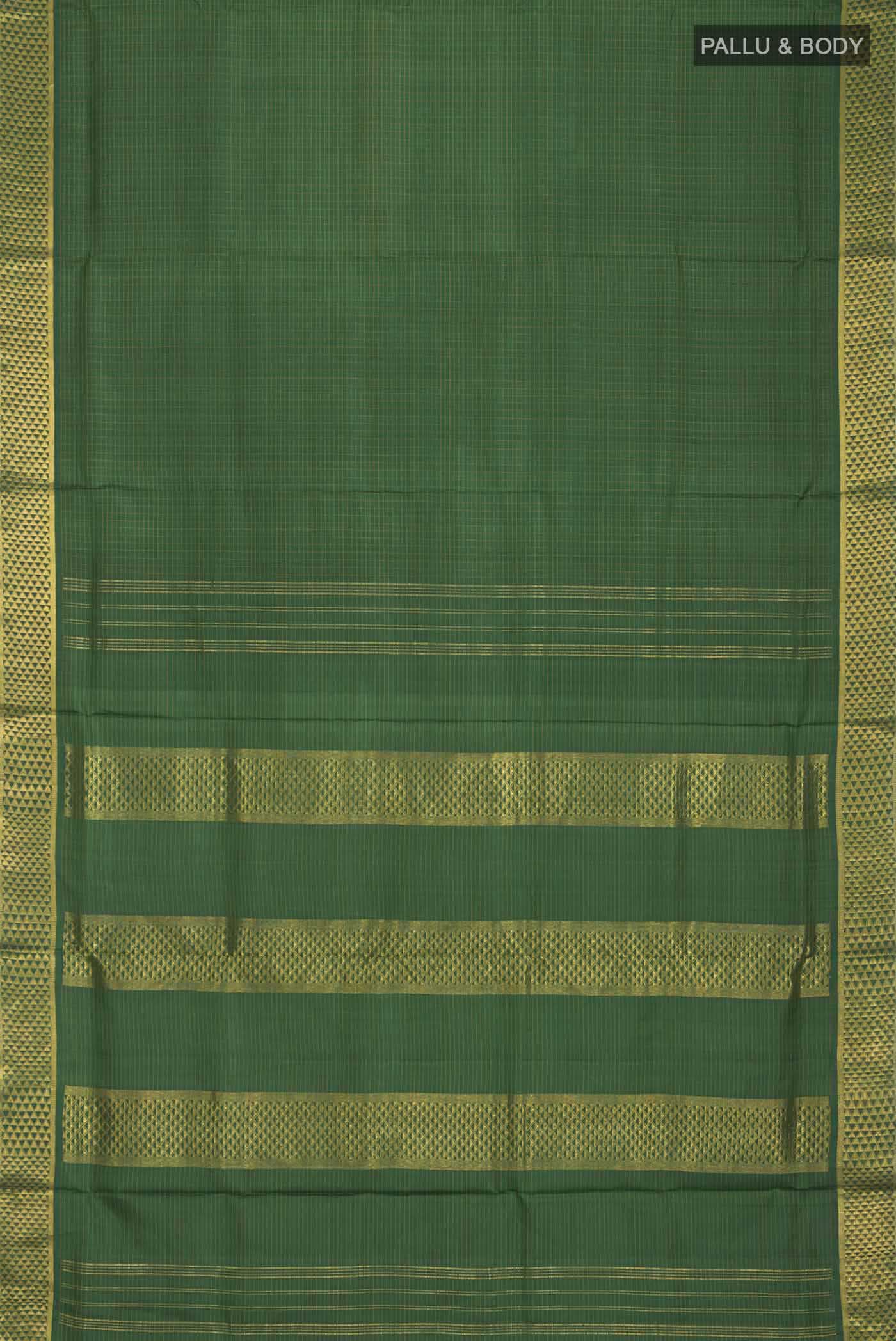 Green Kanjivaram Silk Nine Yards Saree - Image 5