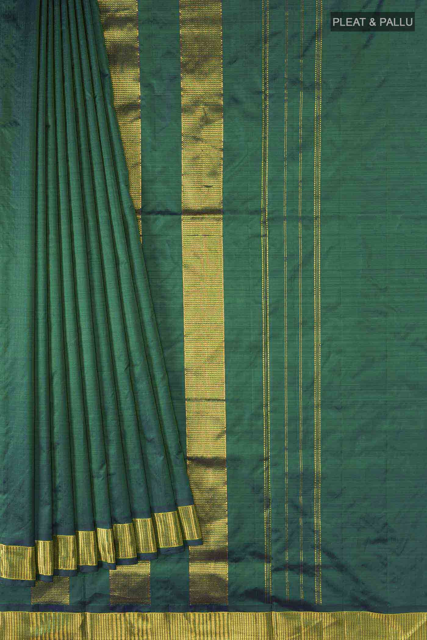 Green Kanjivaram Silk Nine Yards Saree - Image 4