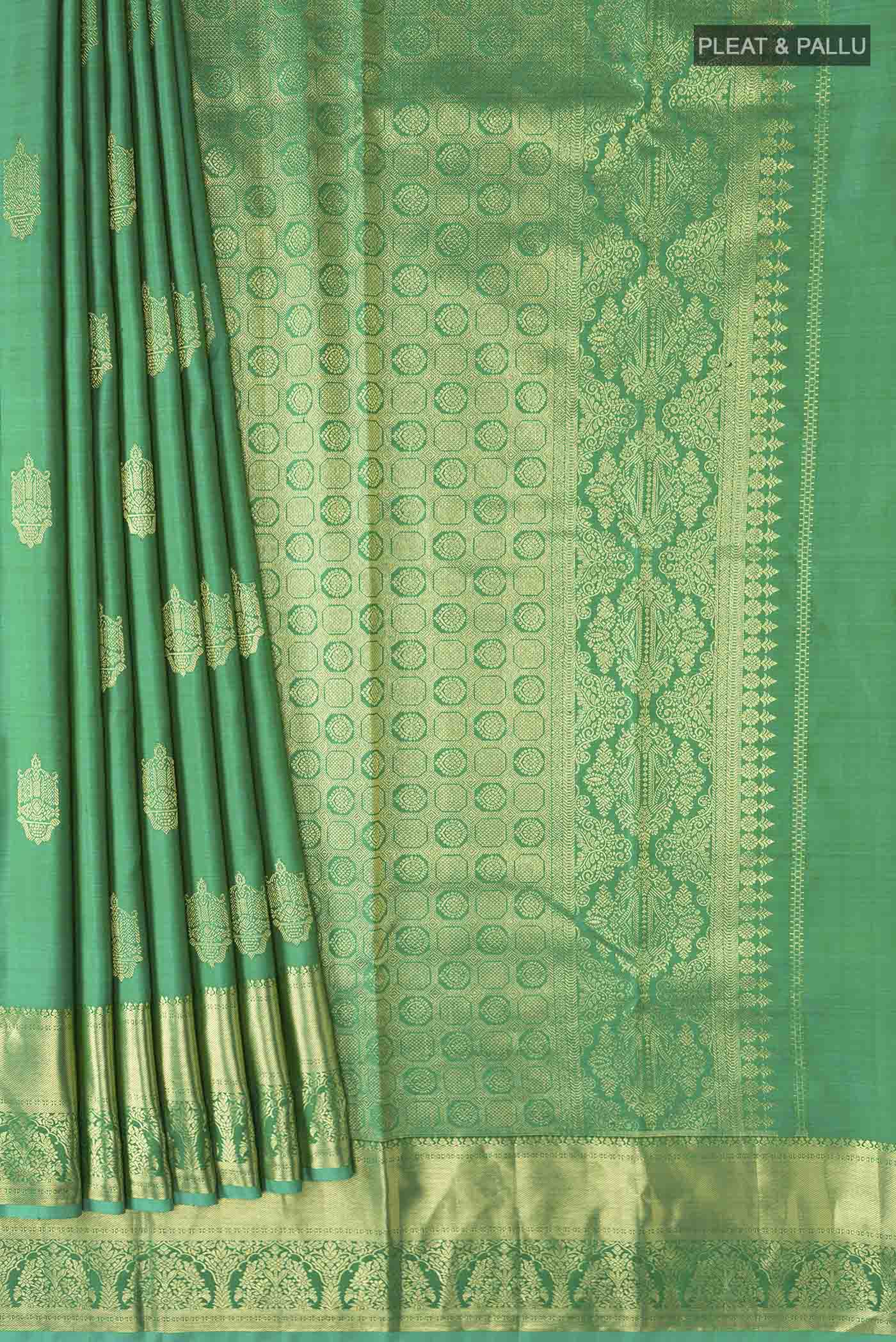 Green Kanchipuram Silk Saree - Image 4