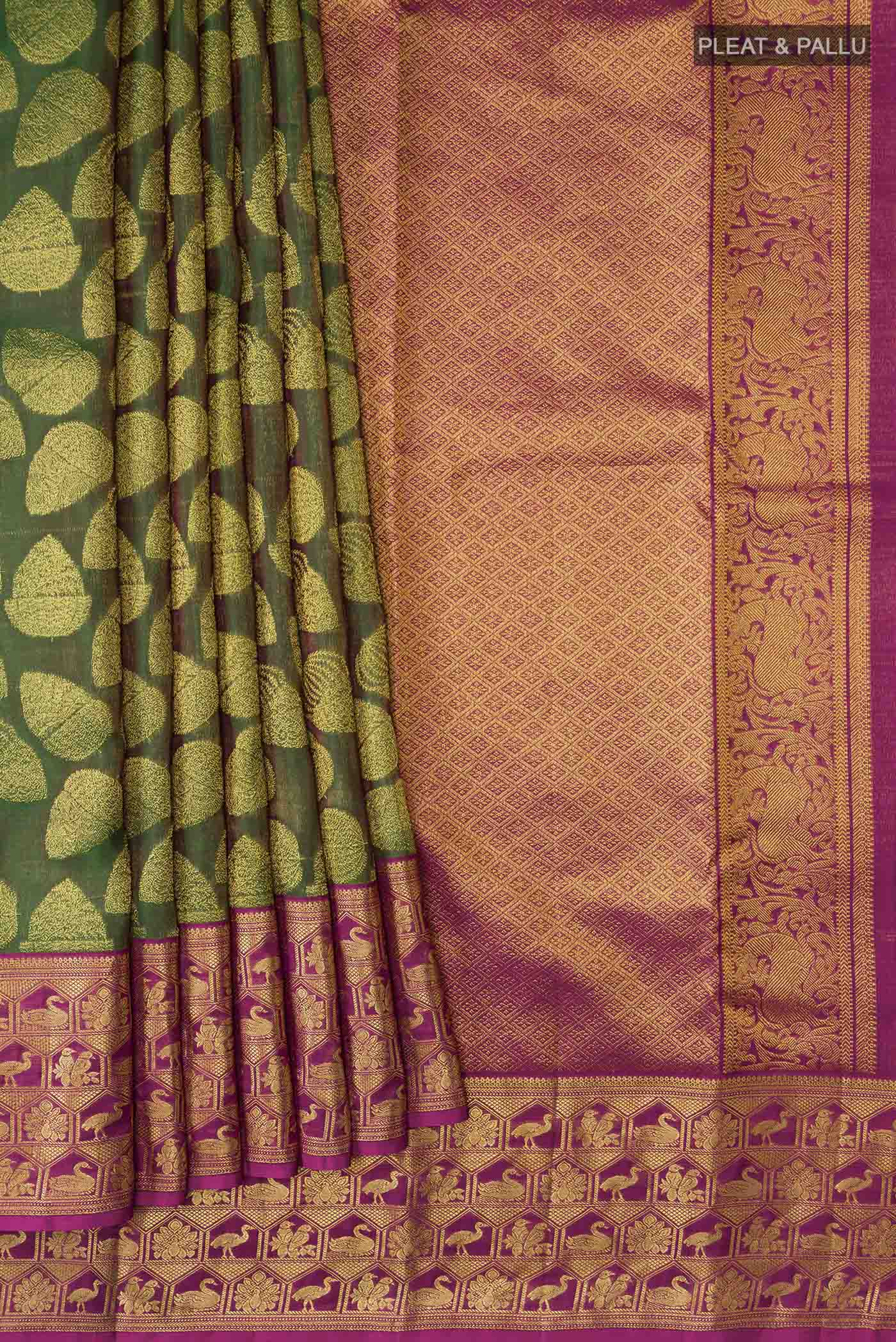 Green Kanchipuram Silk Saree - Image 4
