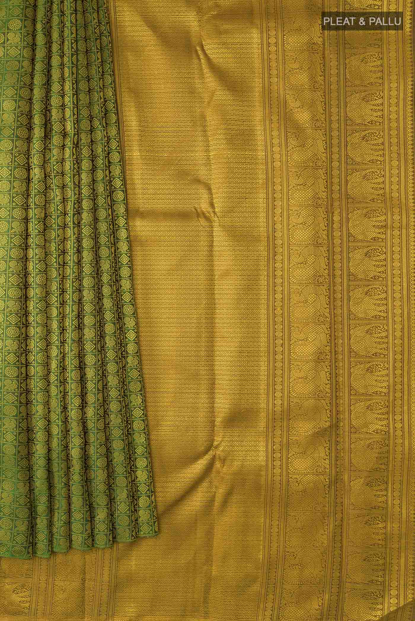 Green Kanchipuram Silk Saree - Image 4