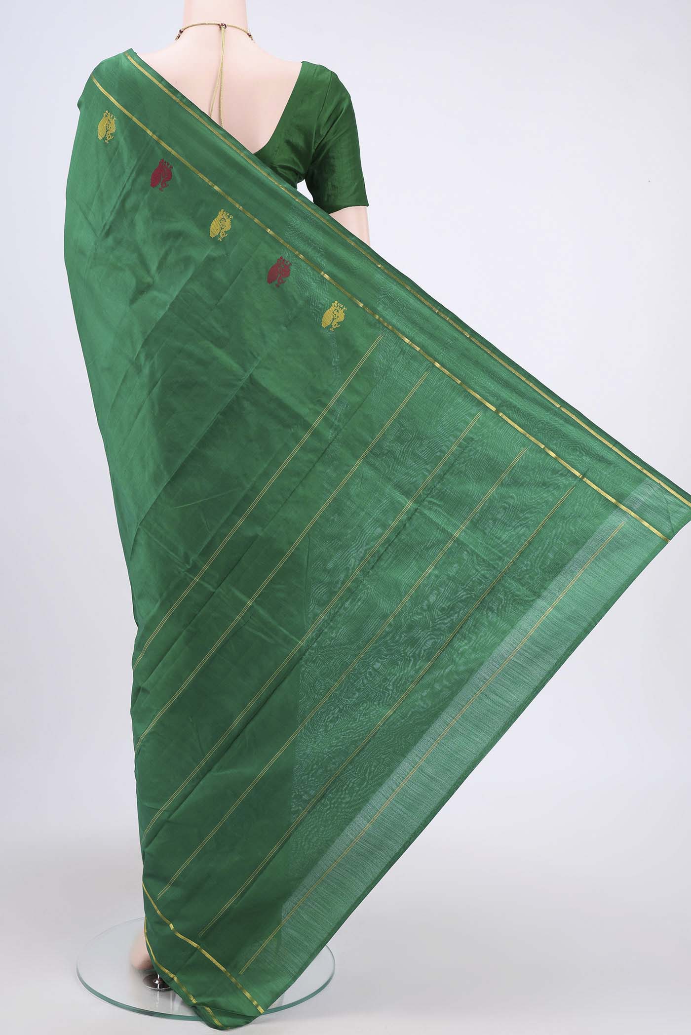 Green Kanchipuram Silk Saree - Image 3