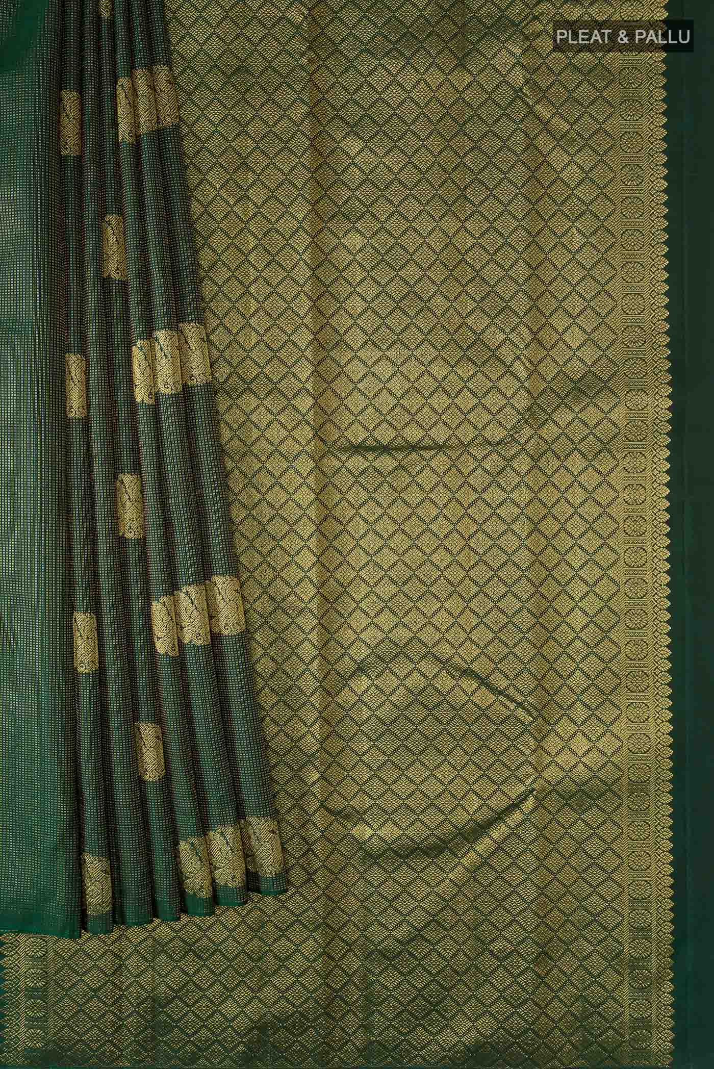 Green Kanchipuram Silk Saree - Image 4