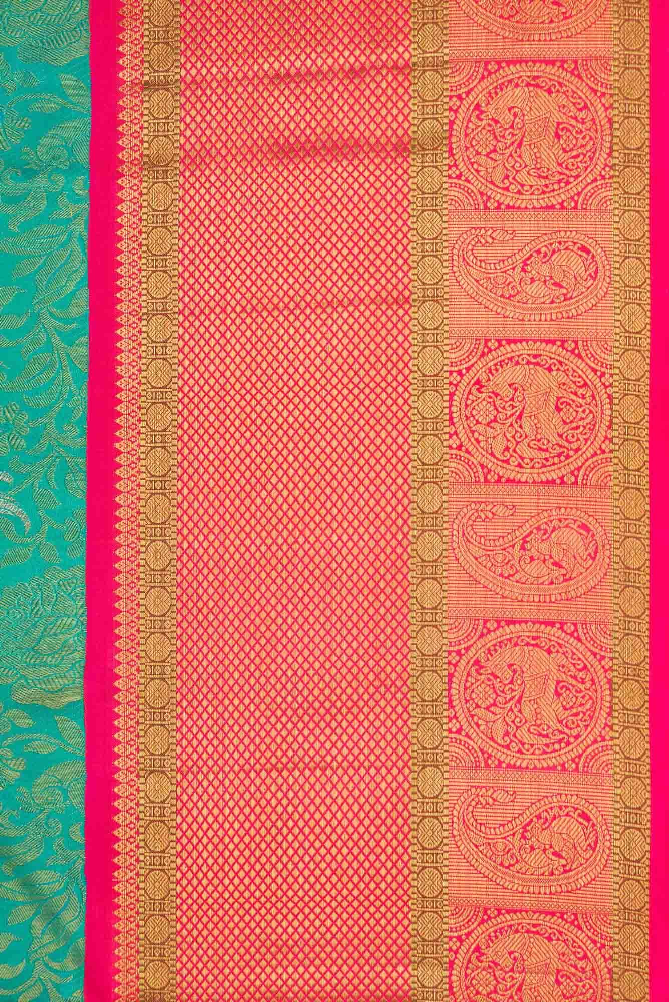Pure Silk Pure Zari Green Dual Tone Kanjivaram Saree - Image 5