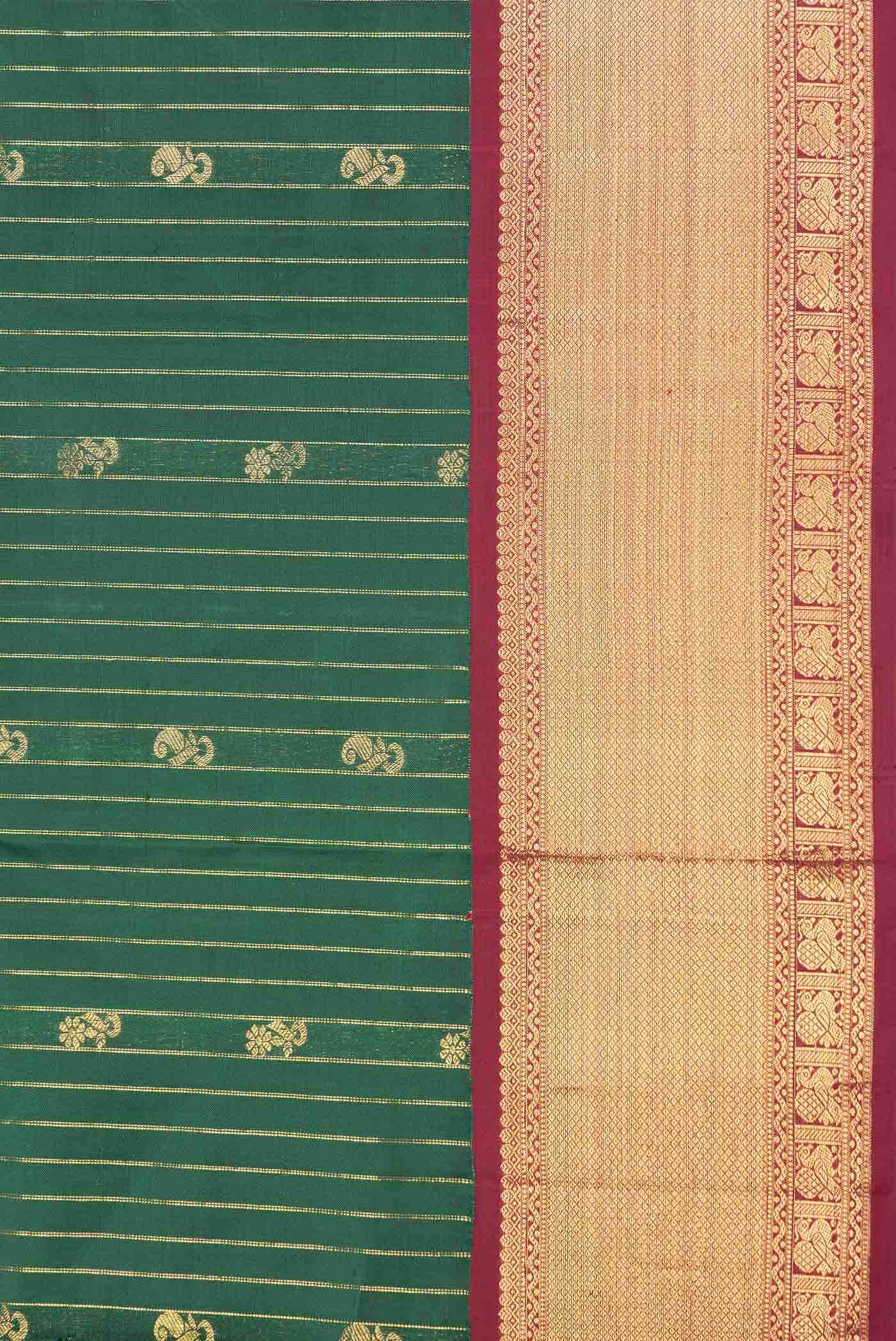 Pure Silk Pure Zari Green Kanjivaram Saree - Image 6
