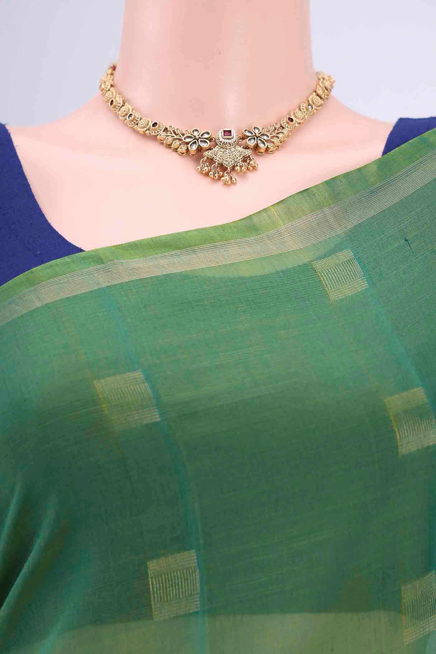 Green Silk Cotton Saree - Image 2