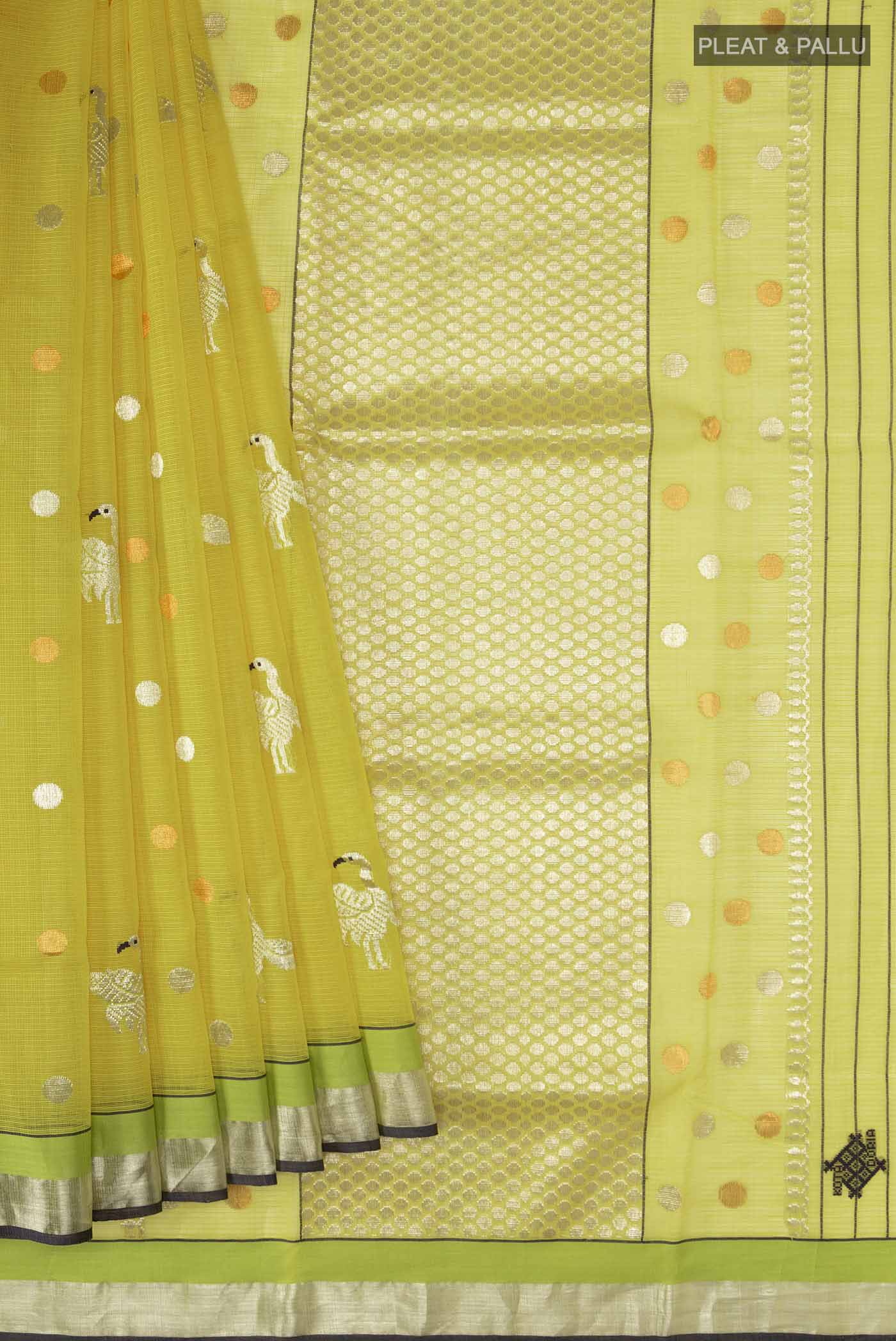 Pure Silk Pure Zari Lemon Yellow Kota Saree - Image 4