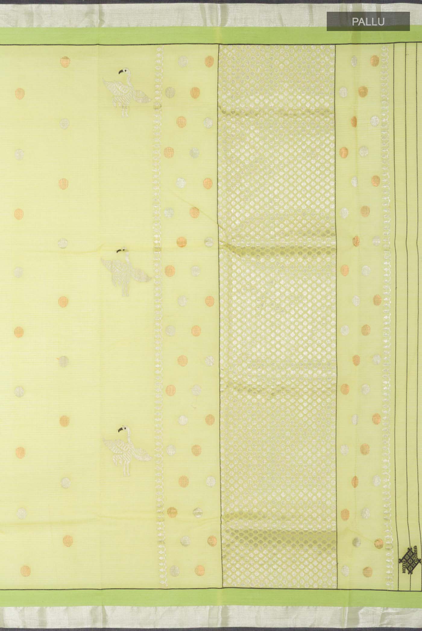 Pure Silk Pure Zari Lemon Yellow Kota Saree - Image 7