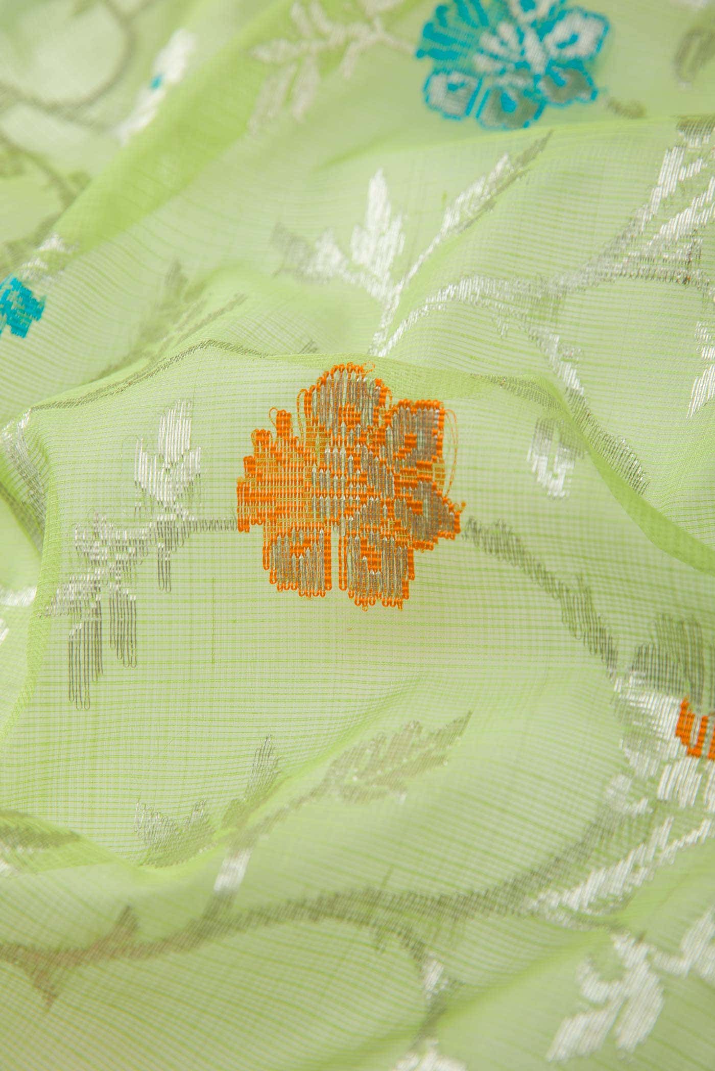 Pure Silk Pure Zari Green Dual Tone Kota Saree - Image 3
