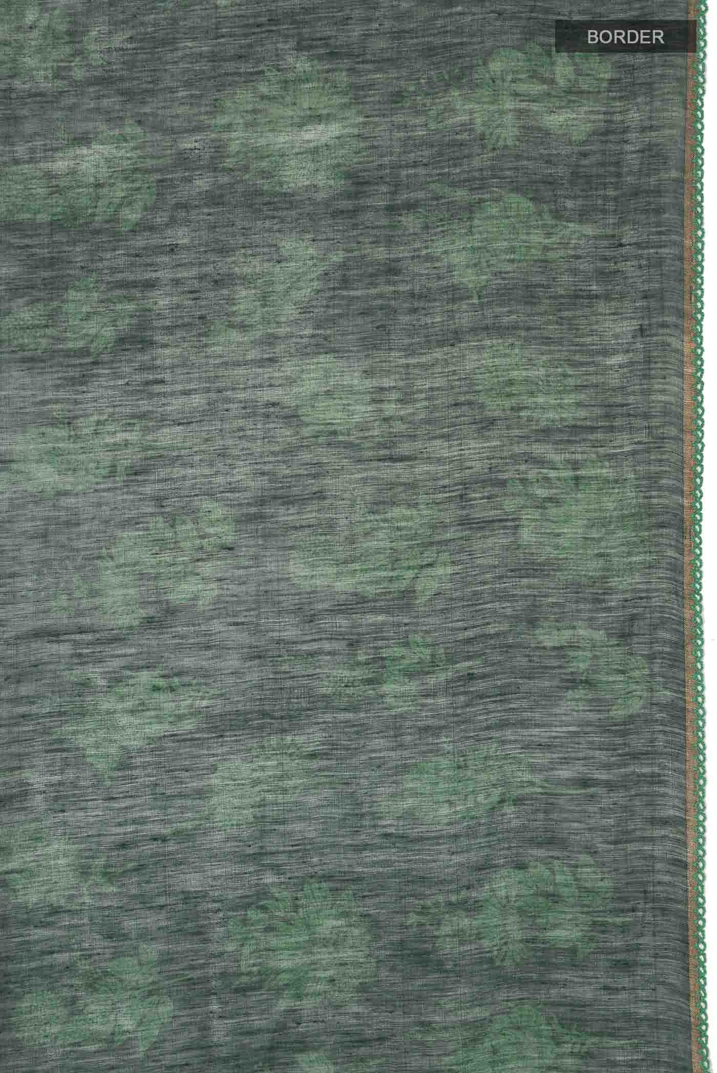 Green Linen Cotton Saree - Image 3