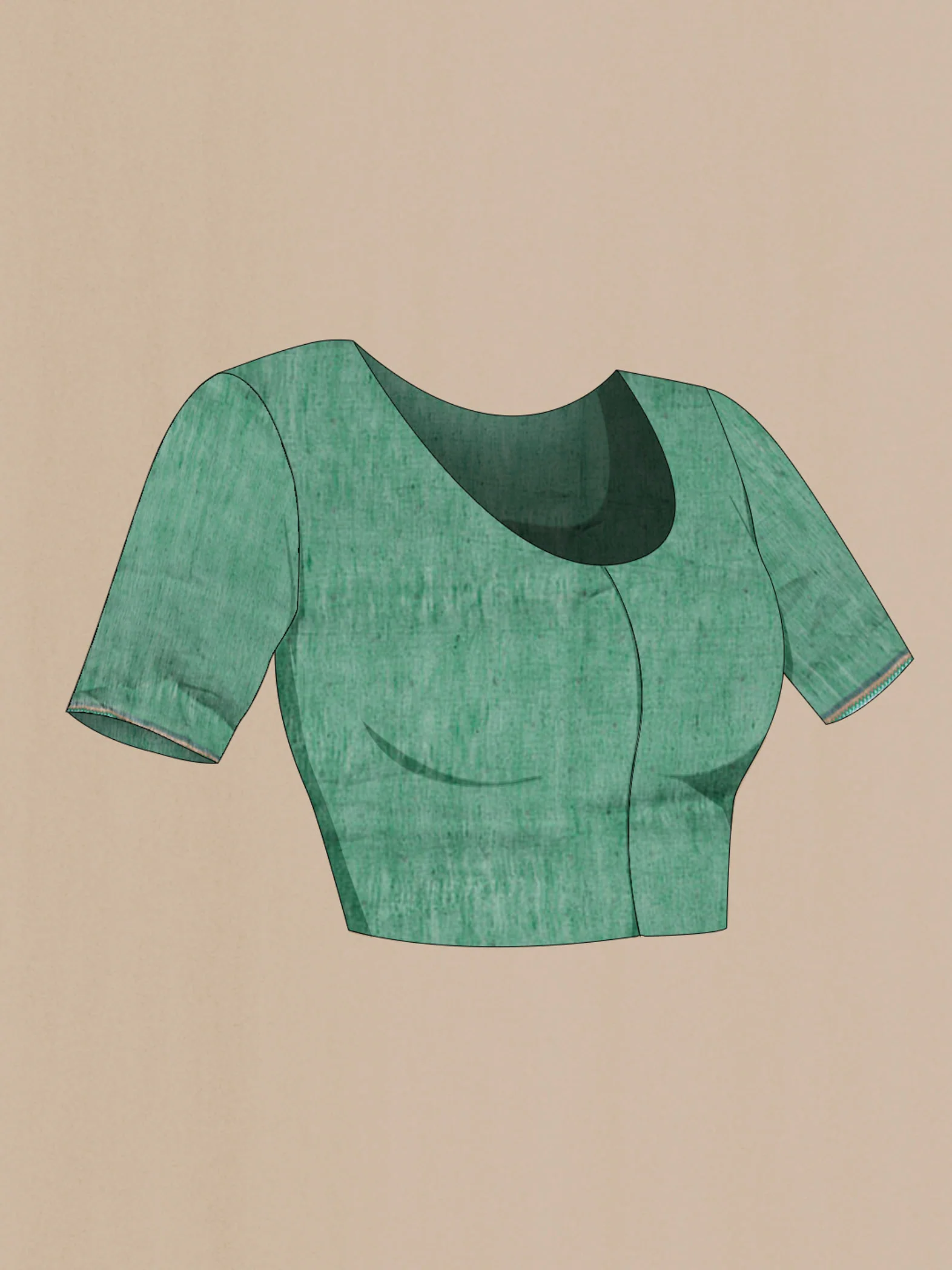 Green Linen Cotton Saree - Image 4
