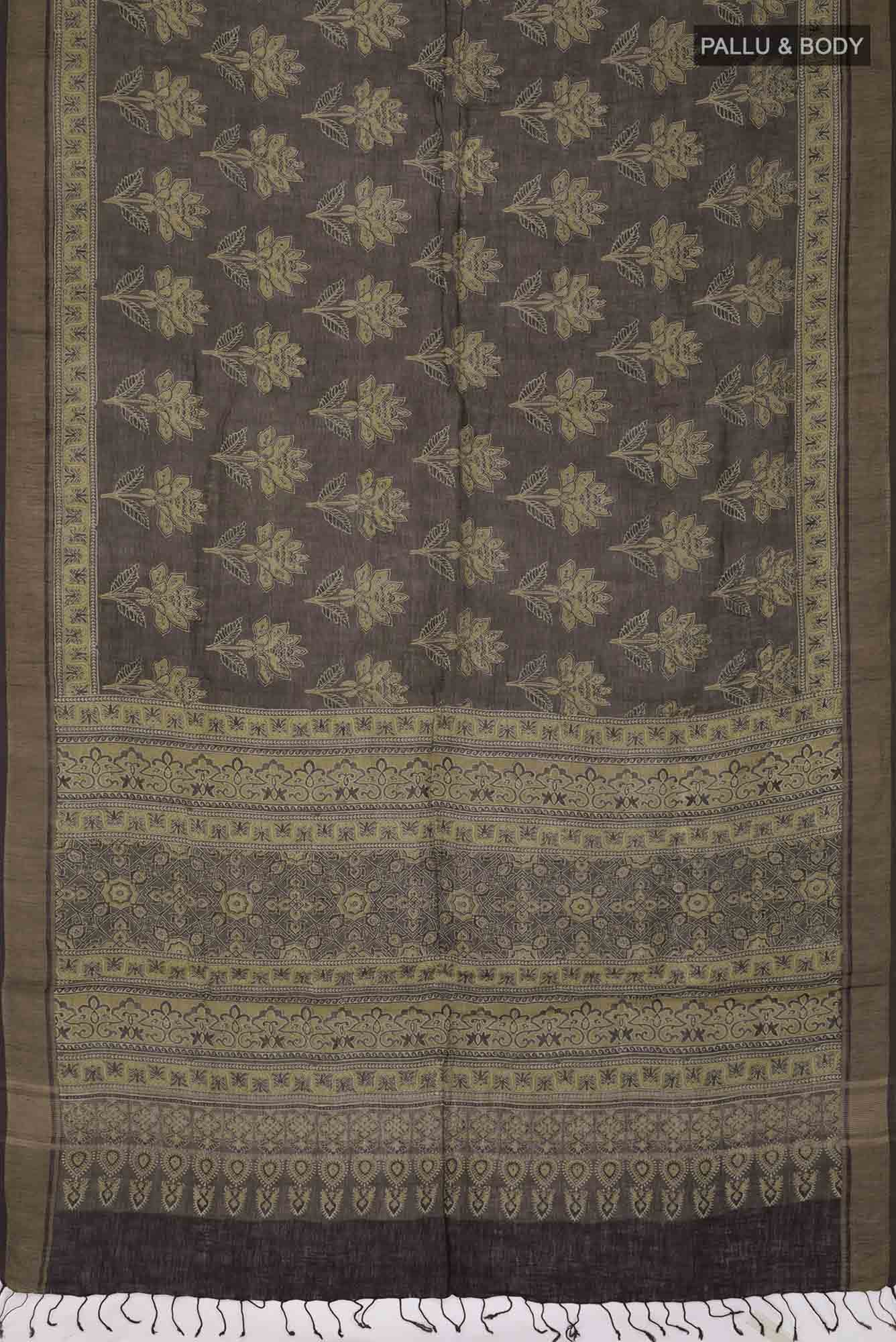 Green Linen Cotton Saree - Image 3