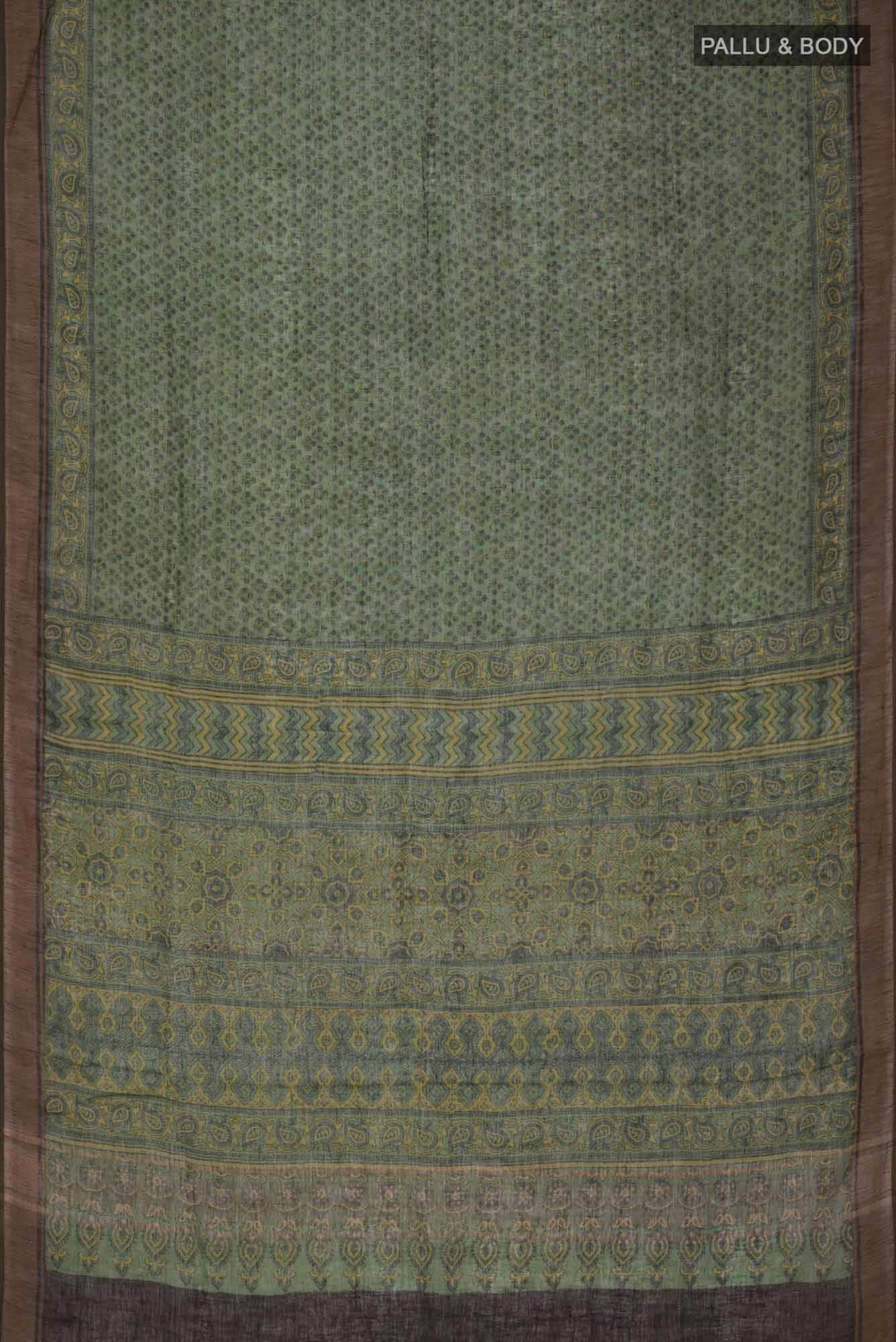 Green Linen Cotton Saree - Image 3