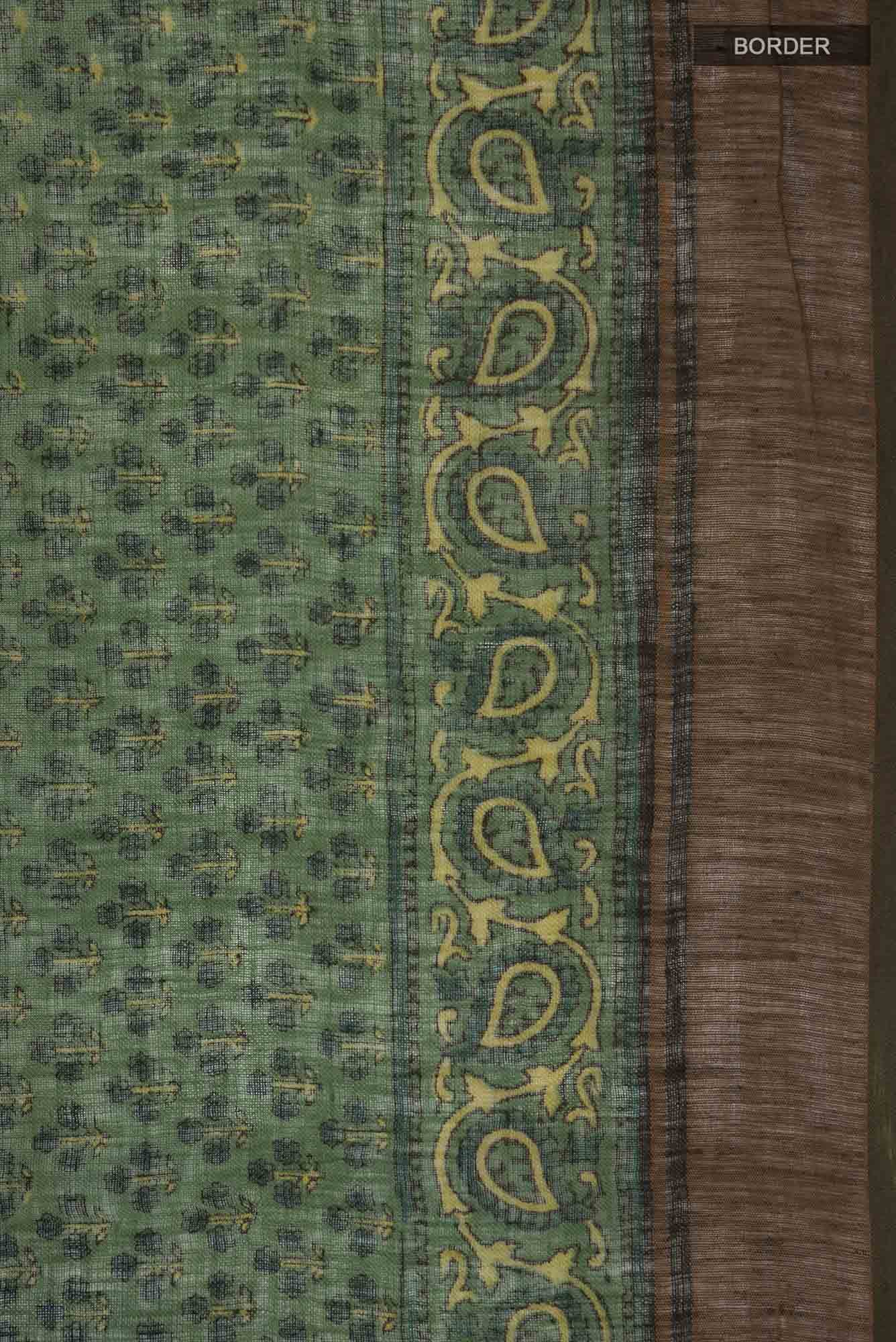 Green Linen Cotton Saree - Image 4