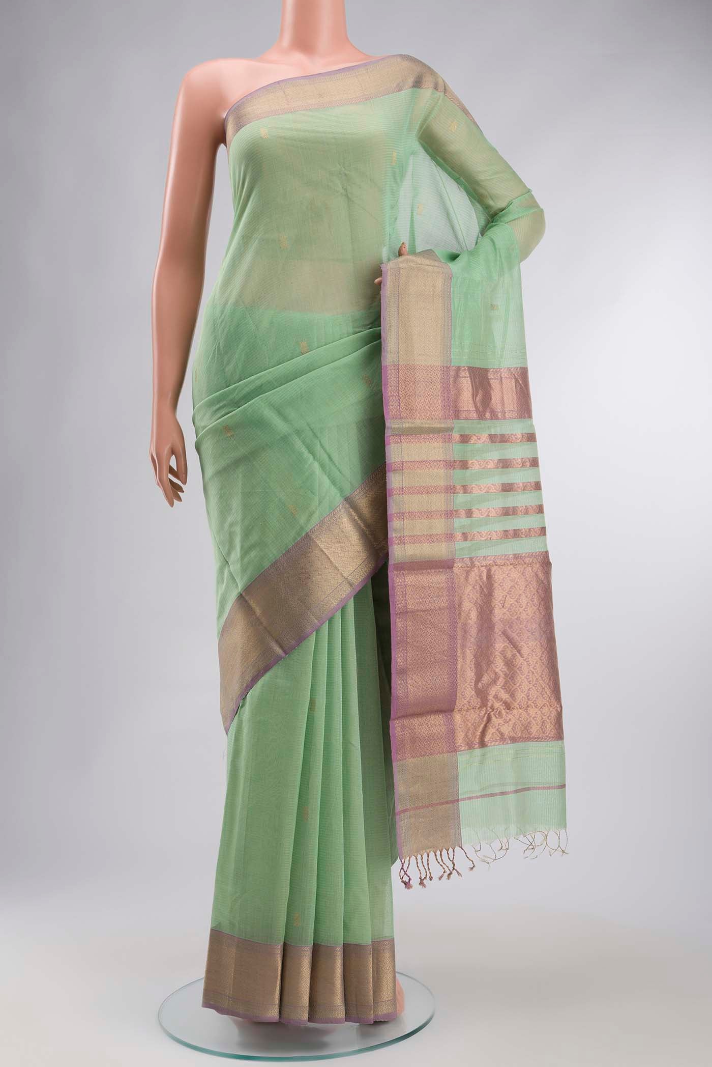 Green Maheshwari Silk Cotton Saree
