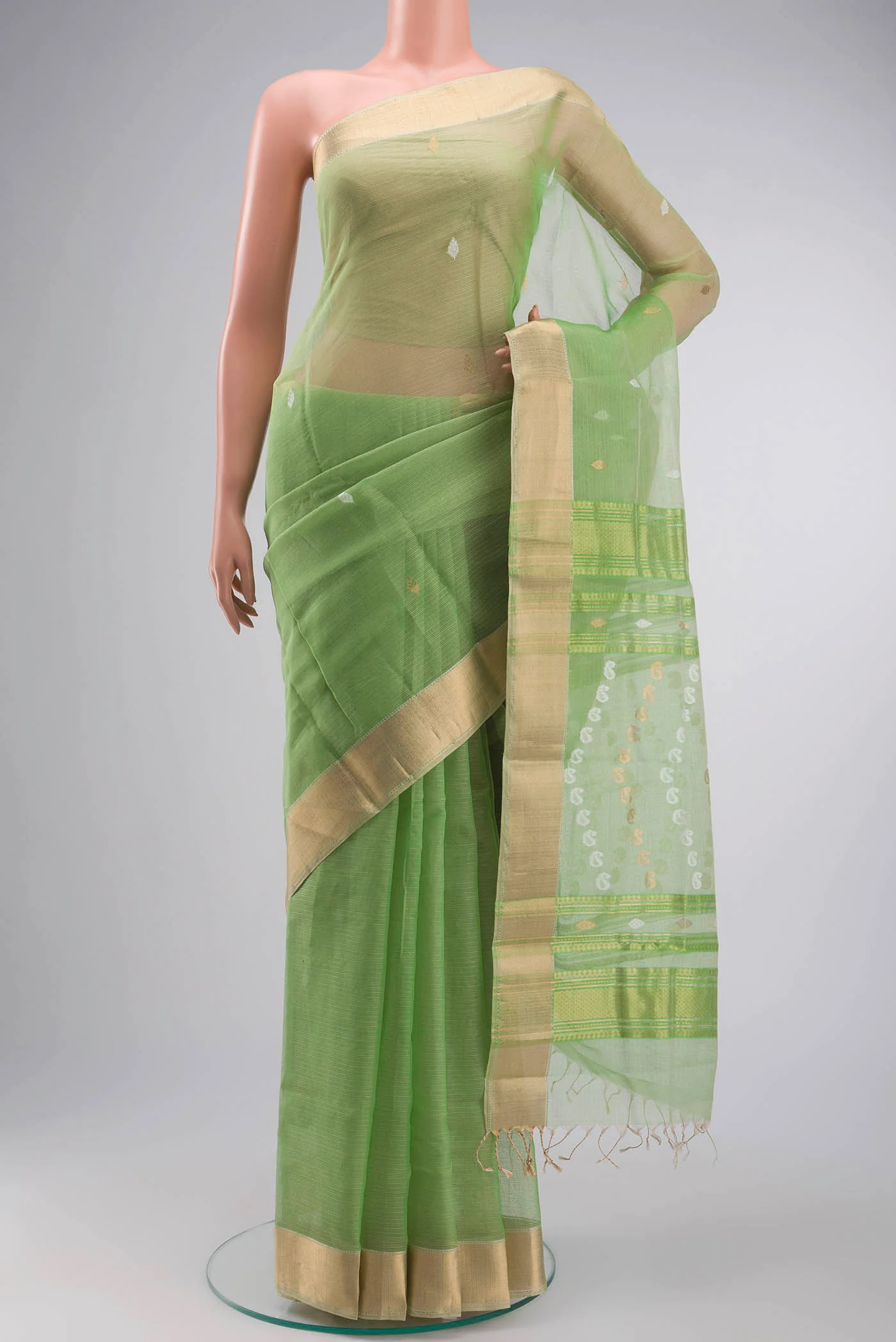 Green Maheshwari Silk Cotton Saree