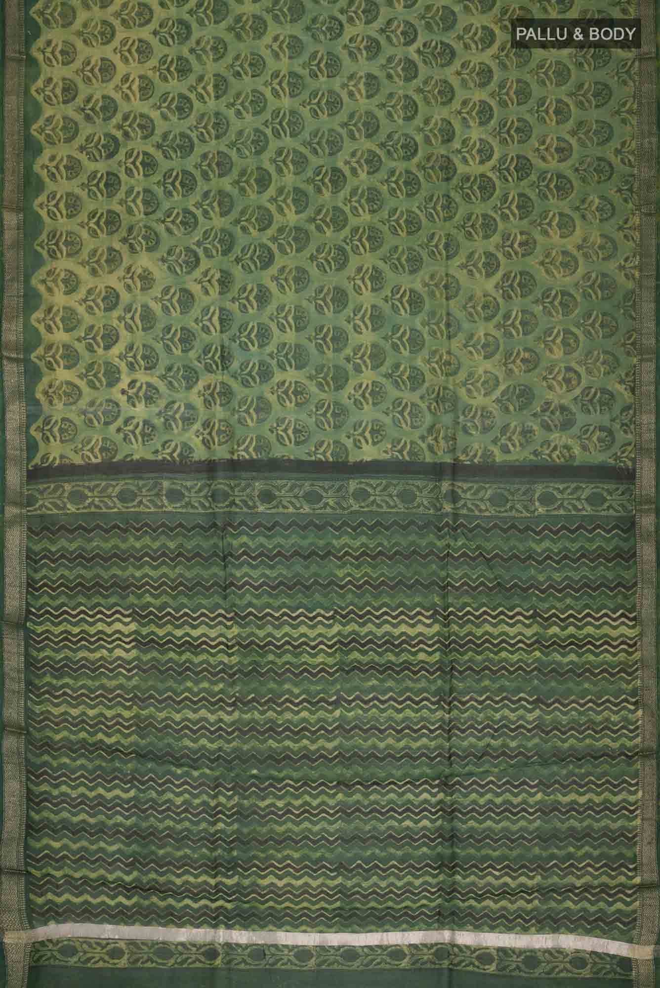 Green Maheshwari Silk Cotton Saree - Image 3