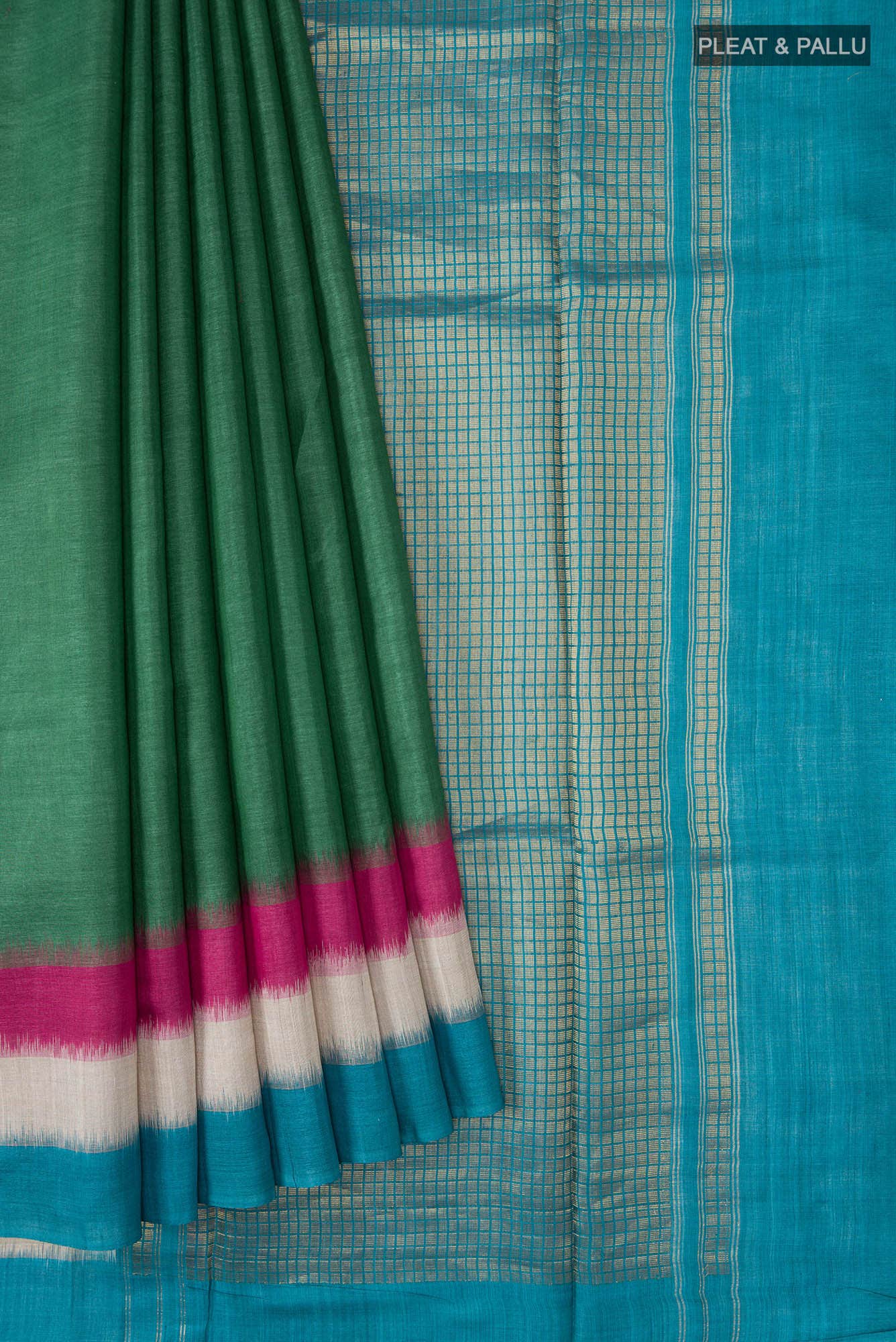 Green MP Tussar Saree - Image 2