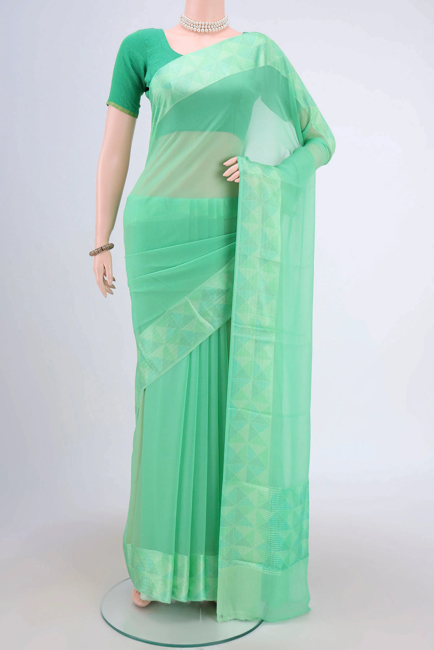 Sea Green Mysore Chiffon Saree