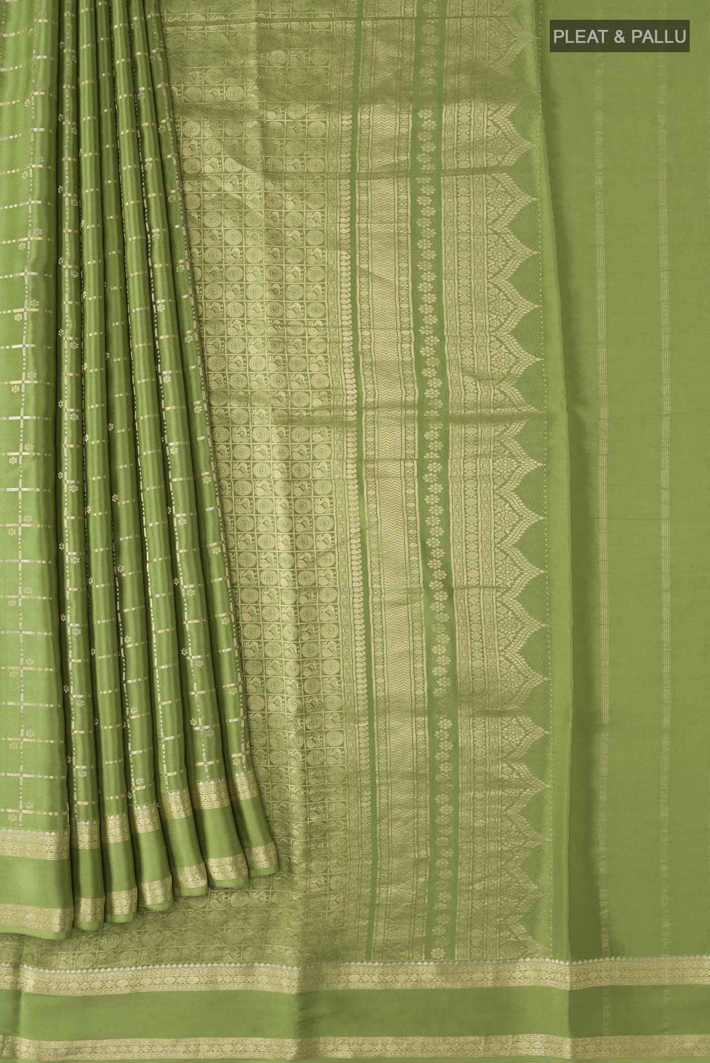 Green Mysore Crepe Saree - Image 4