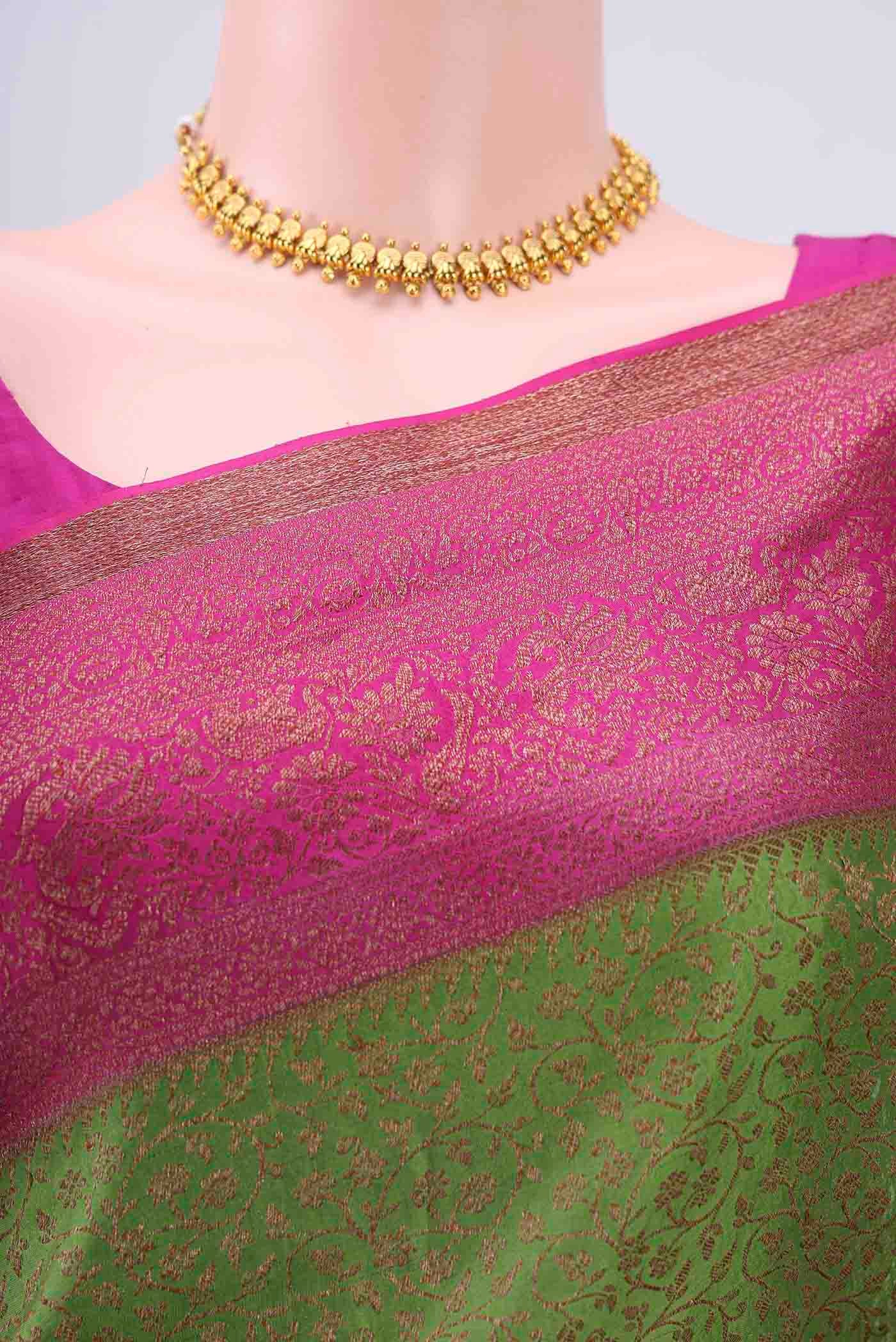 Green Mysore Crepe Saree - Image 2