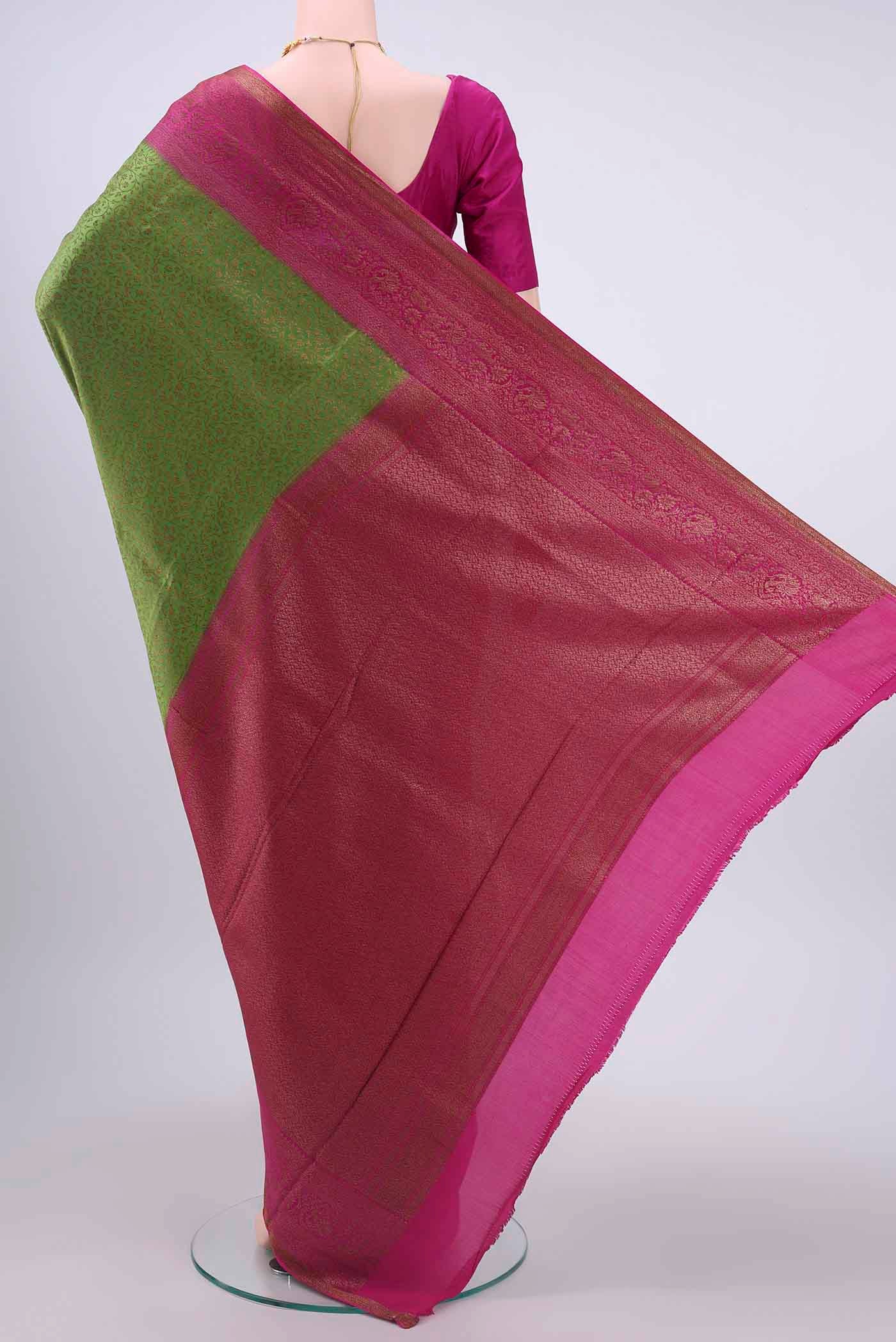 Green Mysore Crepe Saree - Image 3