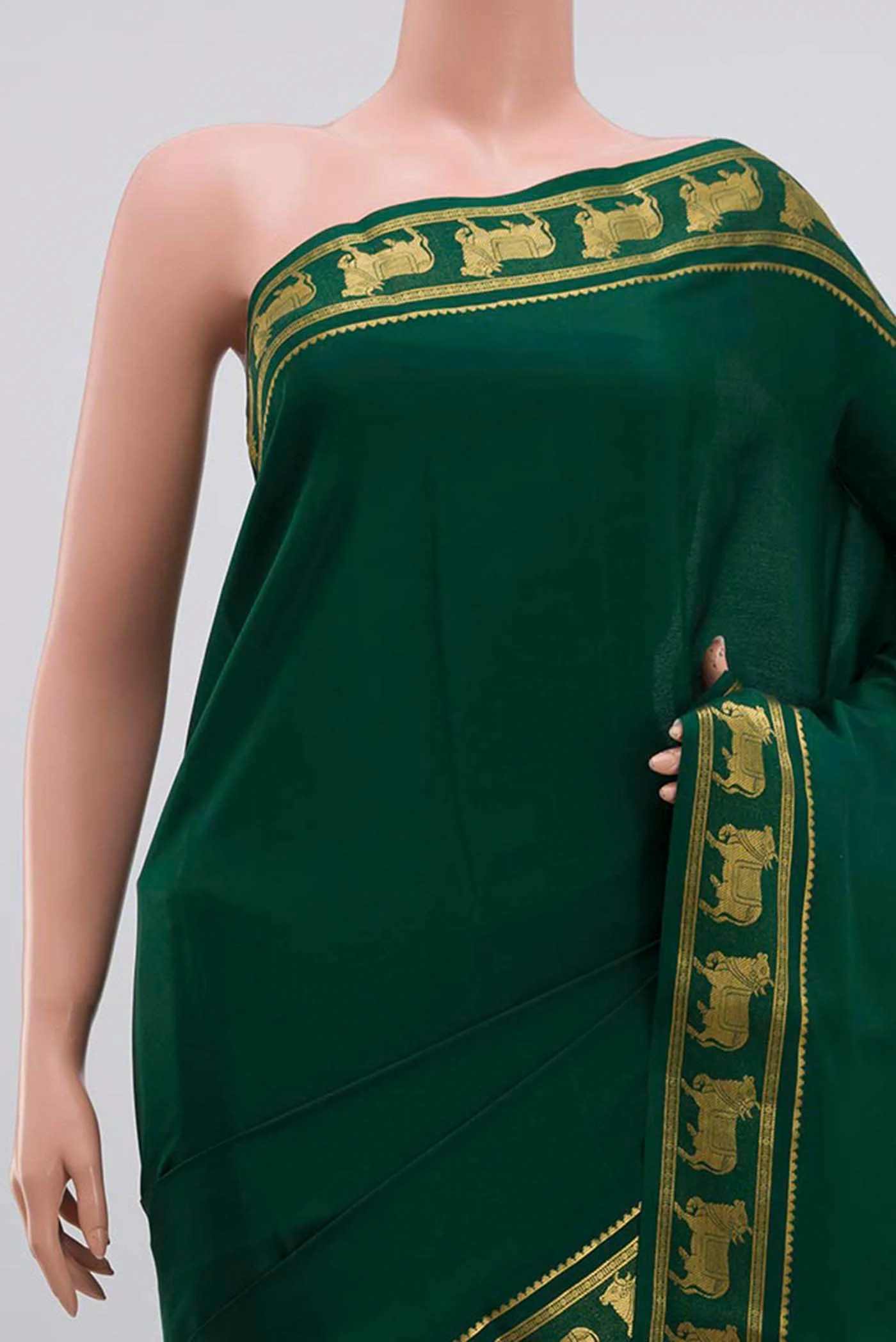 Bottle Green Mysore Crepe Saree - Image 2