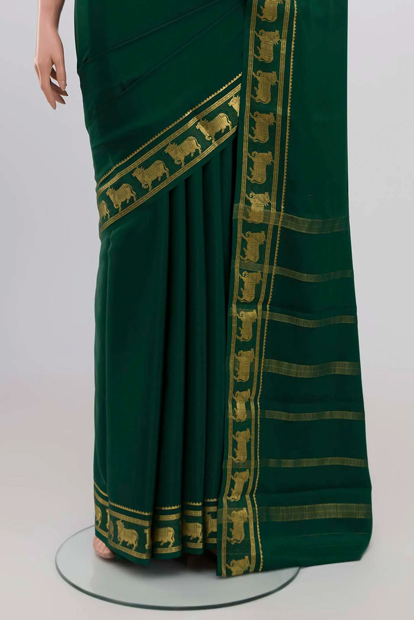 Bottle Green Mysore Crepe Saree - Image 3