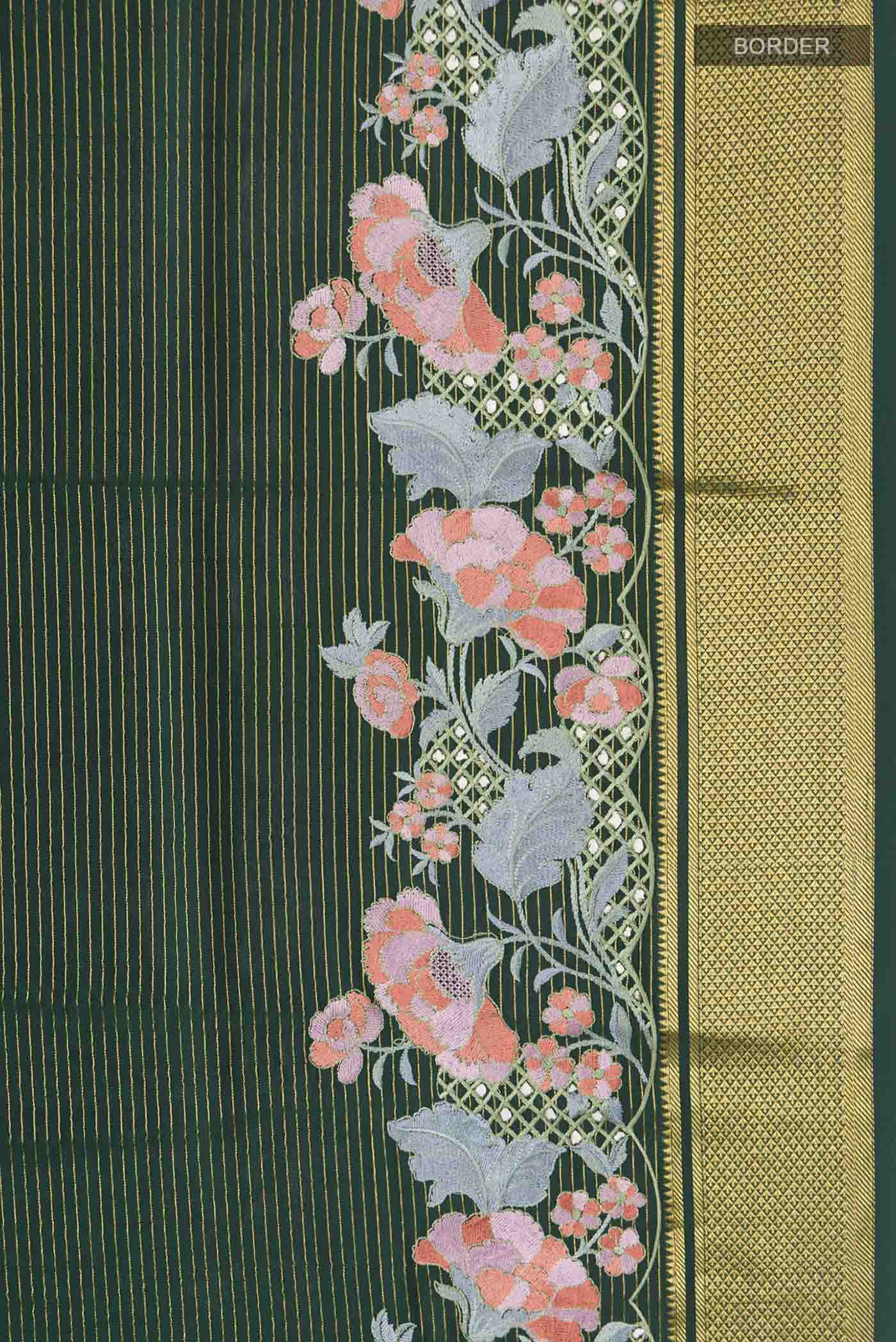 Green Mysore Crepe Saree - Image 3