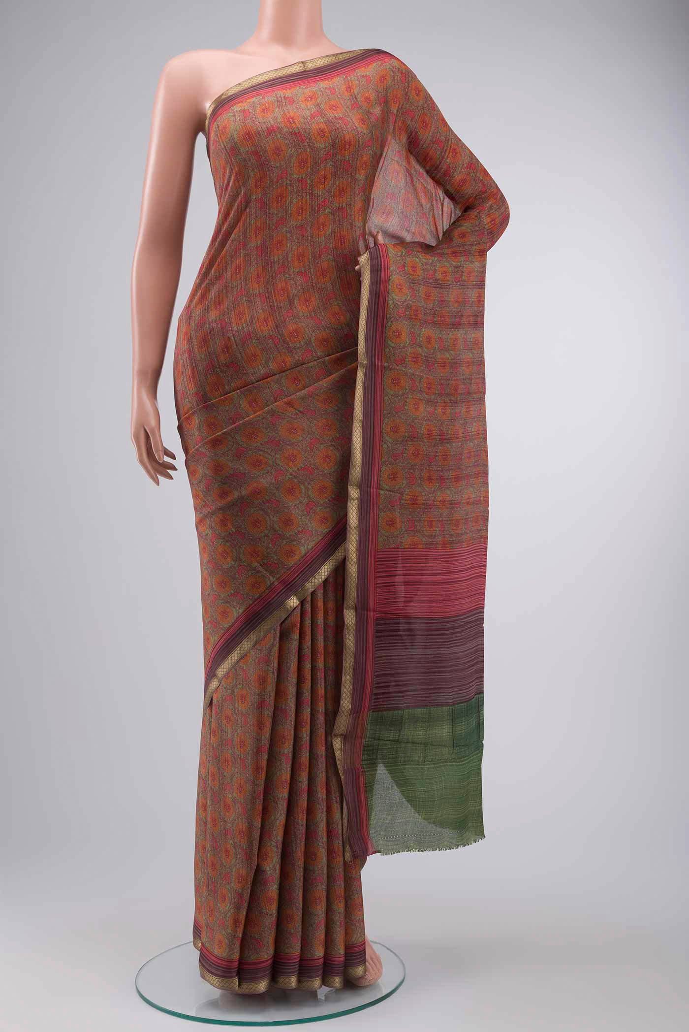 Green Mysore Crepe Saree
