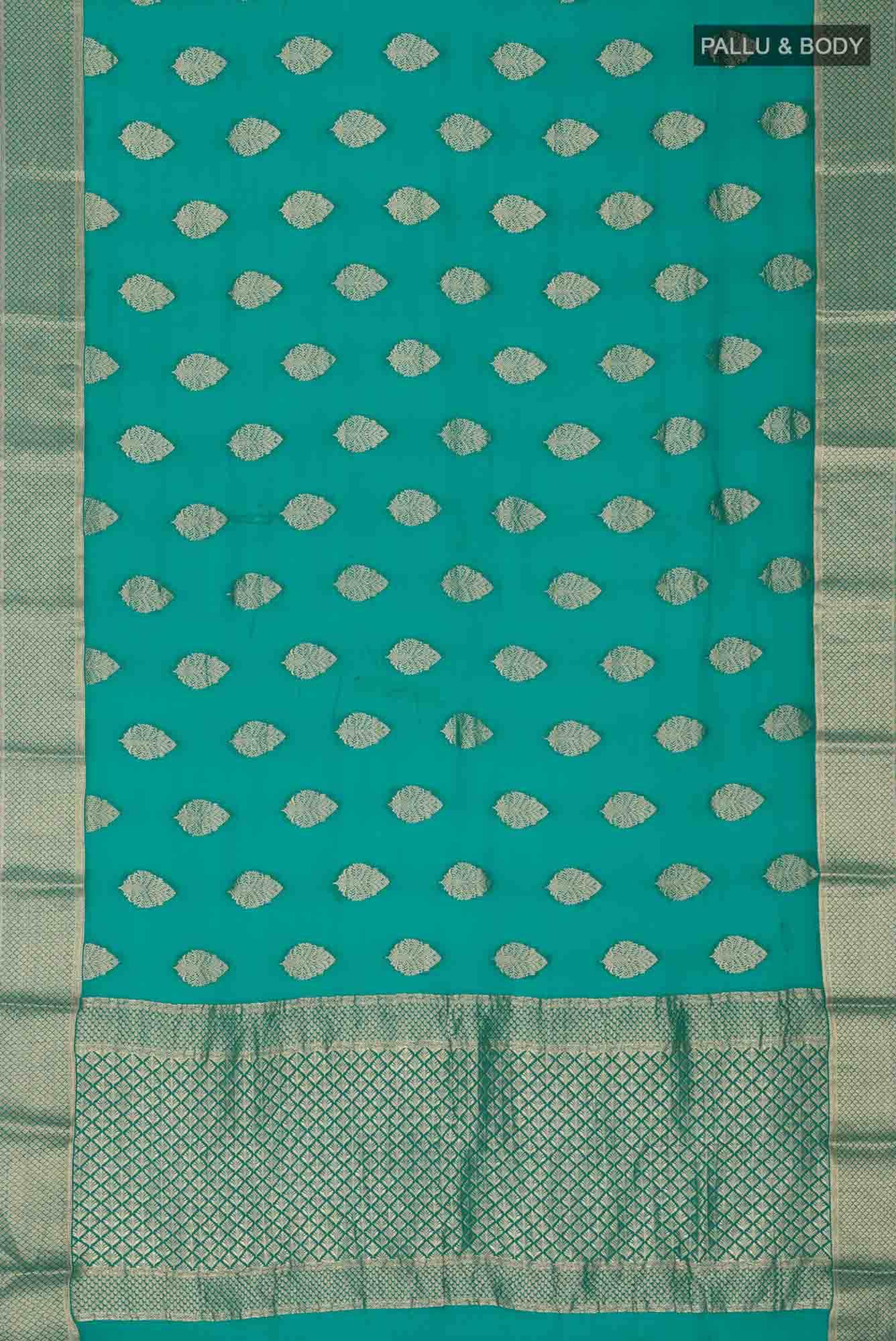 Green Mysore Georgette Saree - Image 3