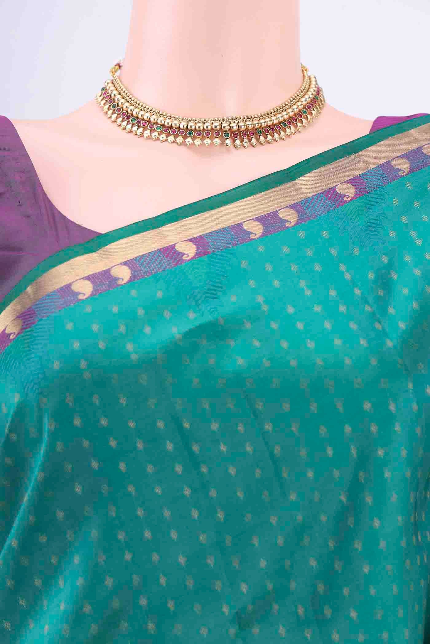 Turquoise Kanchipuram Silk Saree - Image 2