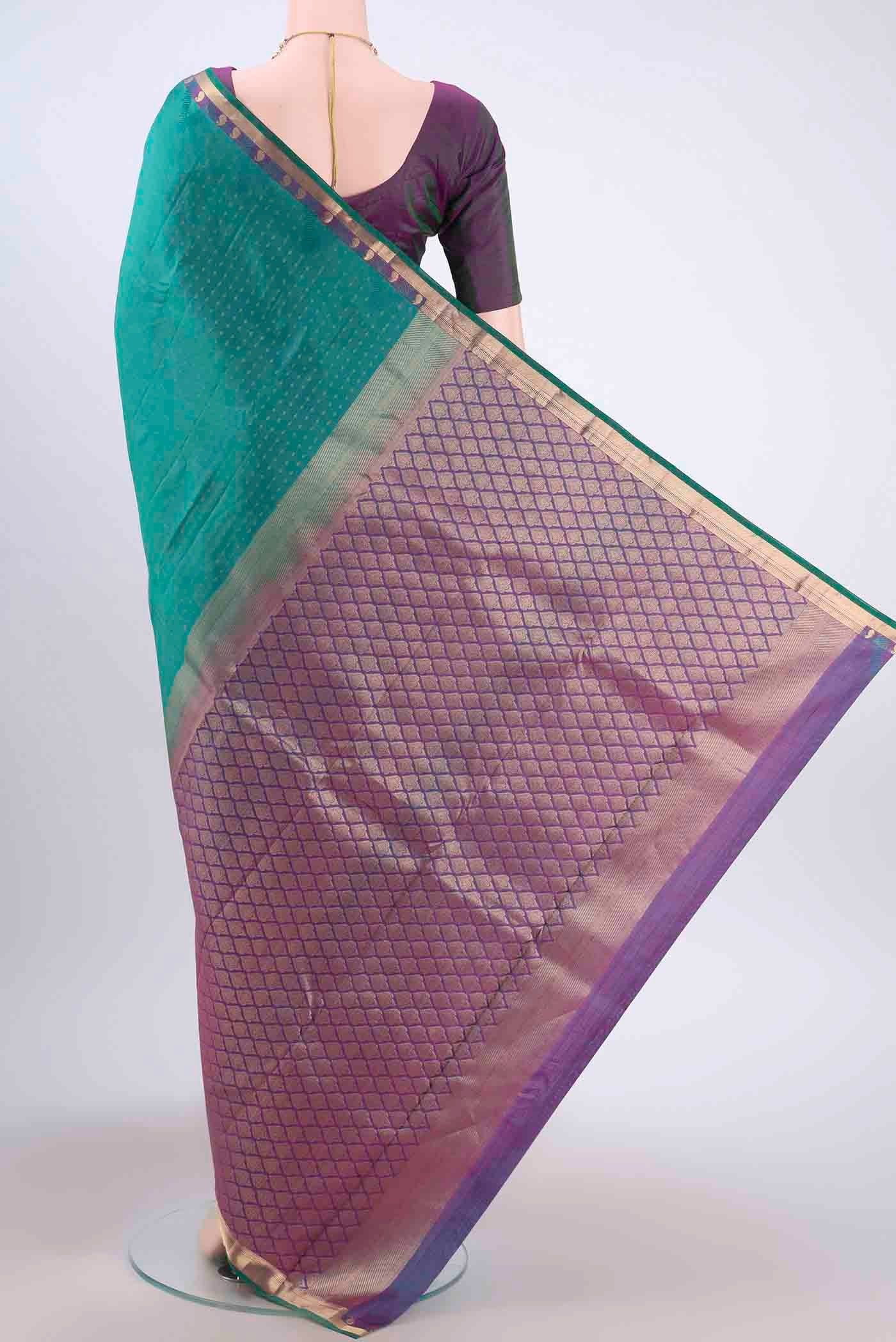 Turquoise Kanchipuram Silk Saree - Image 3