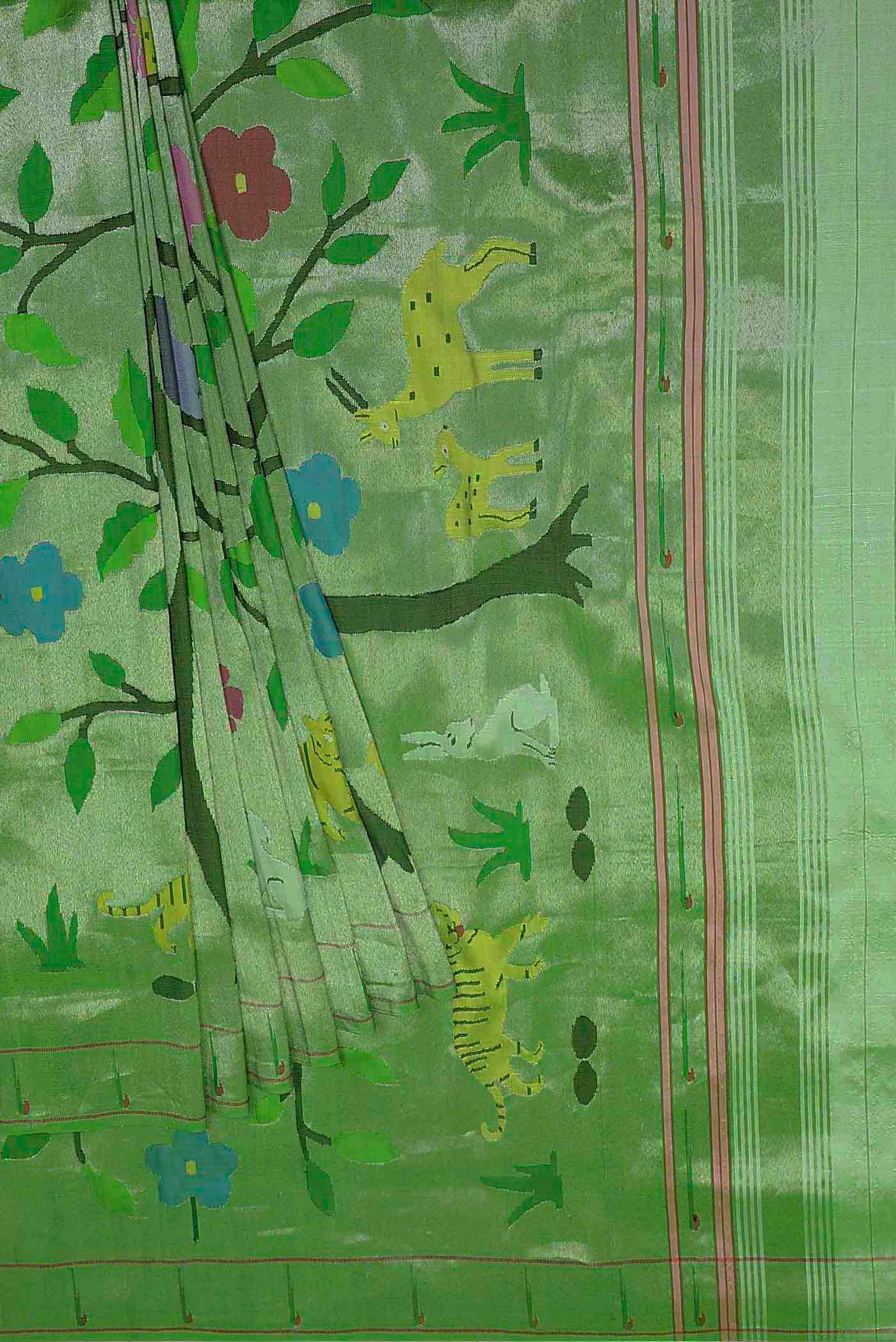 Pure Silk Pure Zari Green Paithani Saree - Image 6