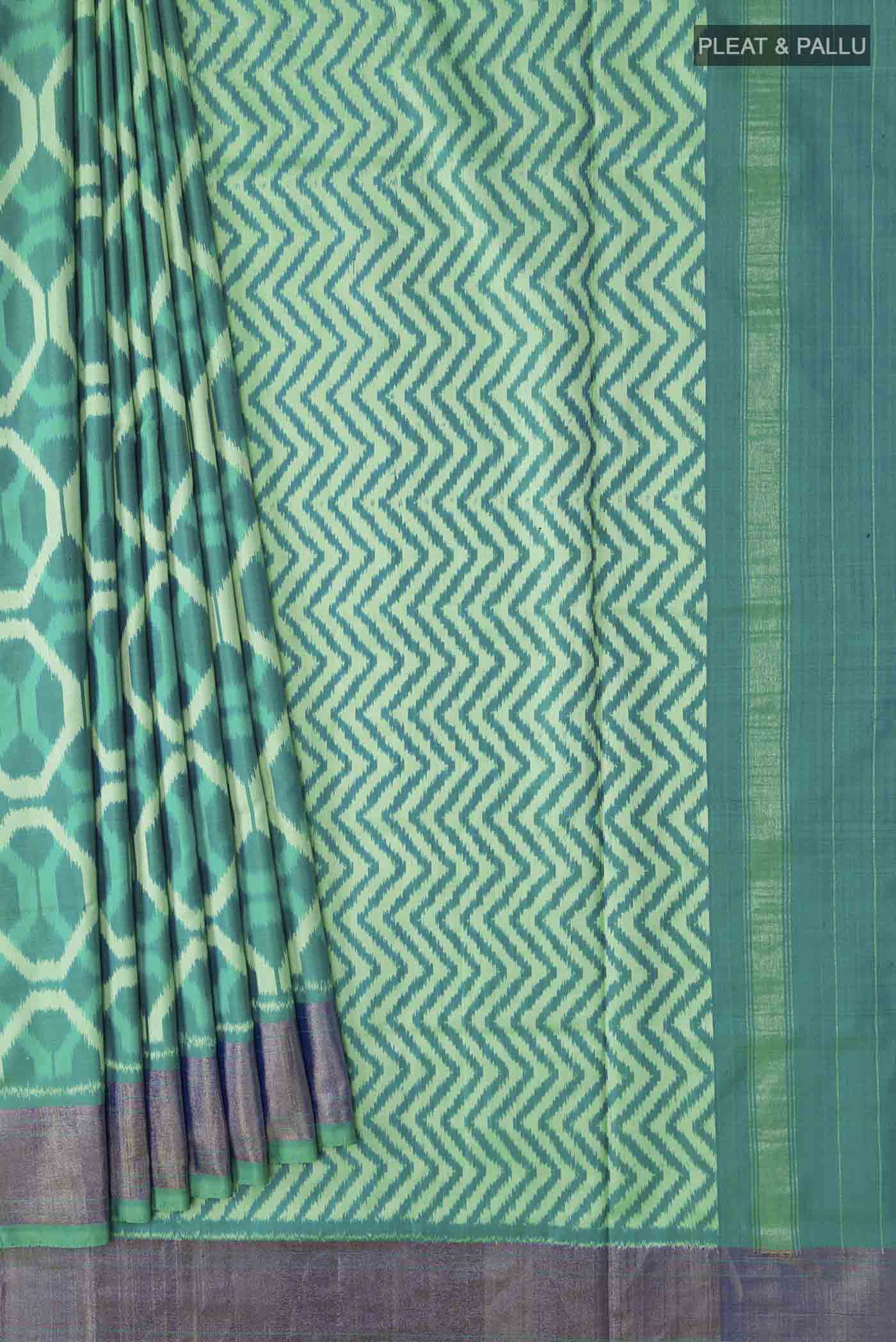 Green Pochampally Silk Saree - Image 4
