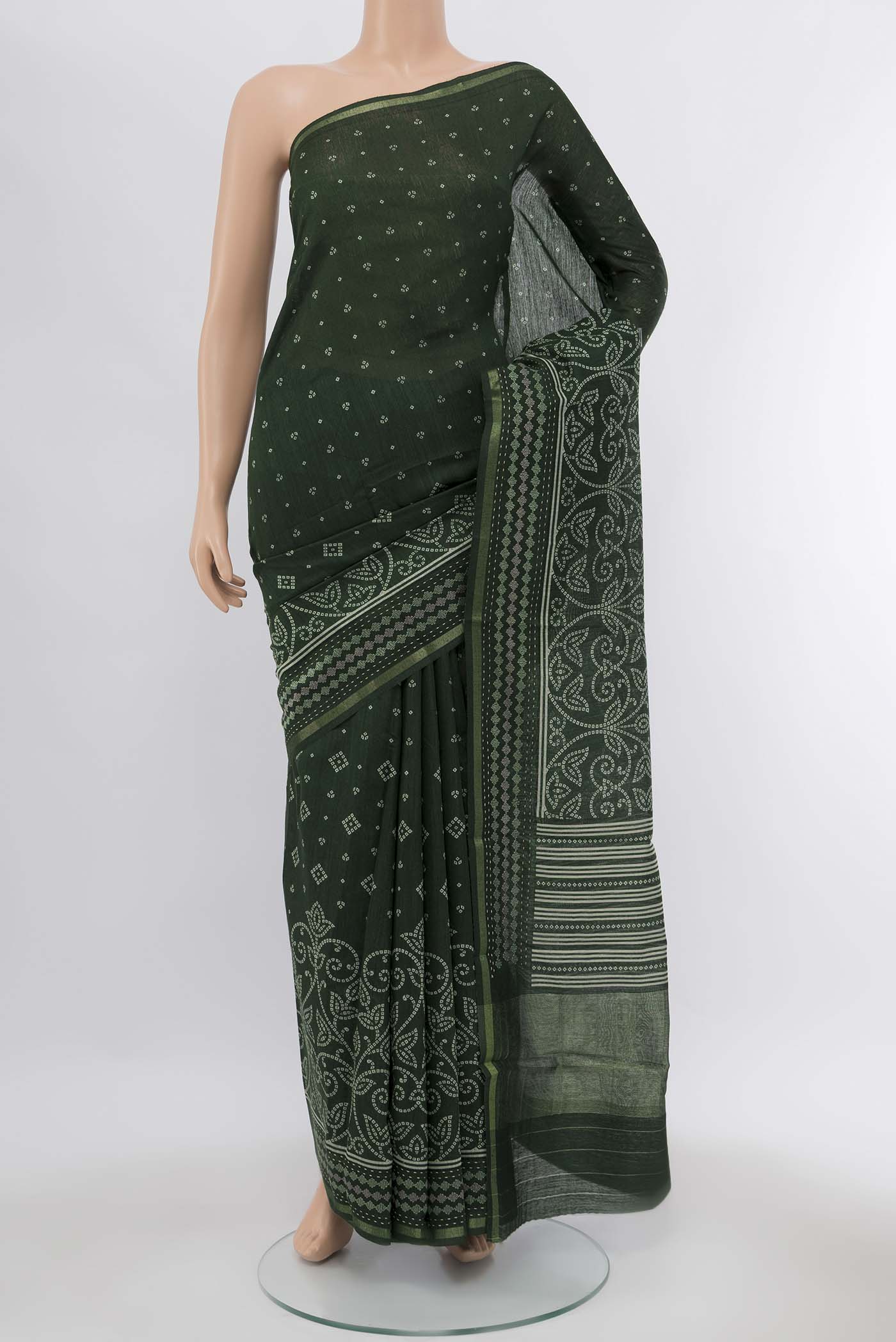 Green Printed Silk Saree
