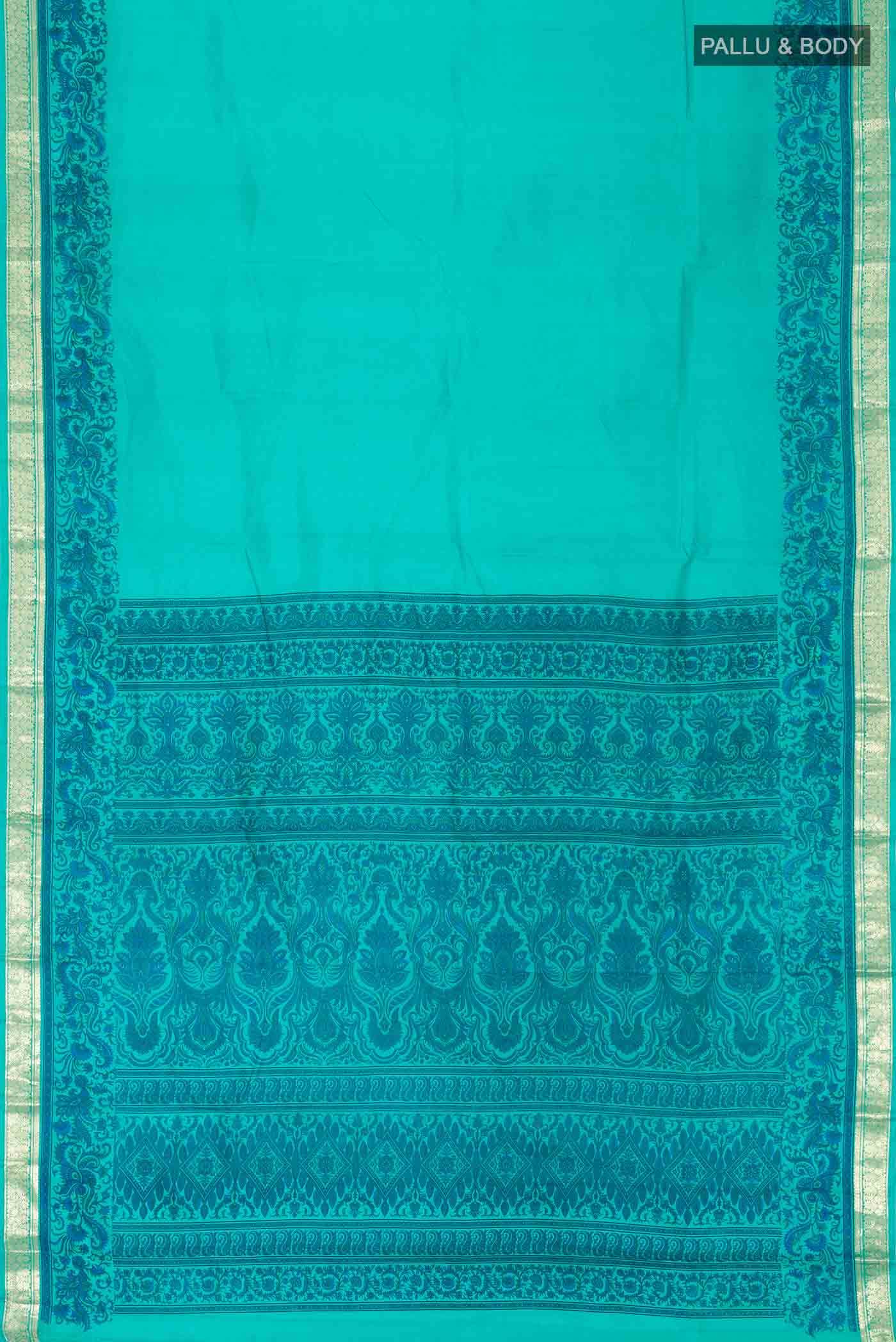 Green Printed Silk Saree - Image 2