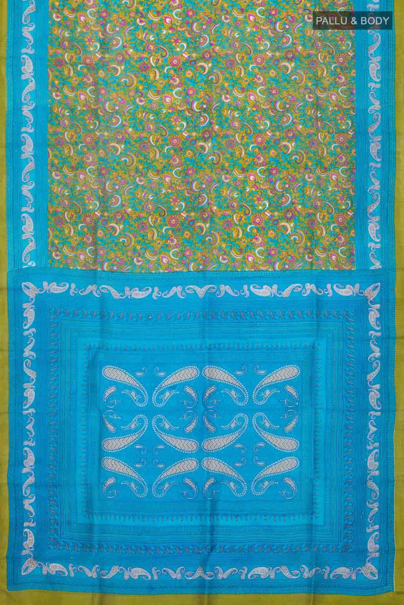 Green Printed Silk Saree - Image 2