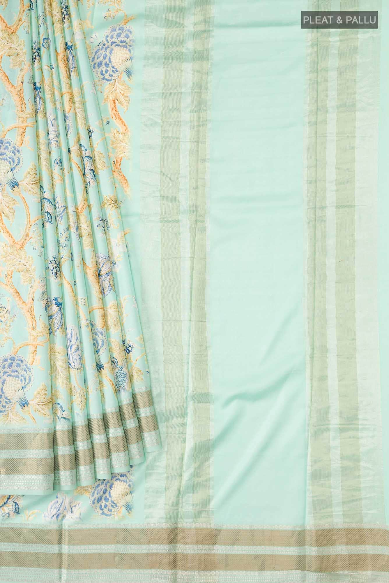 Green Printed Silk Saree - Image 2