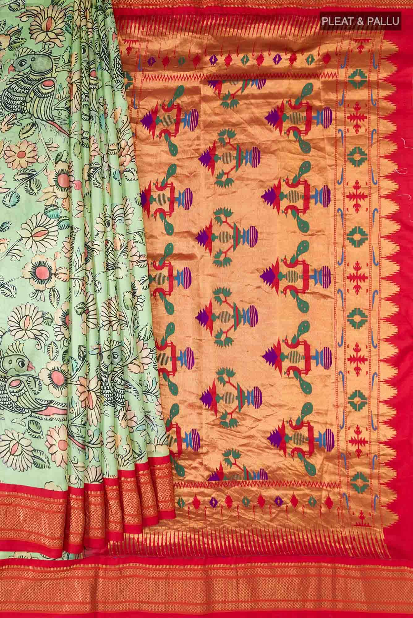 Green Printed Silk Saree - Image 2
