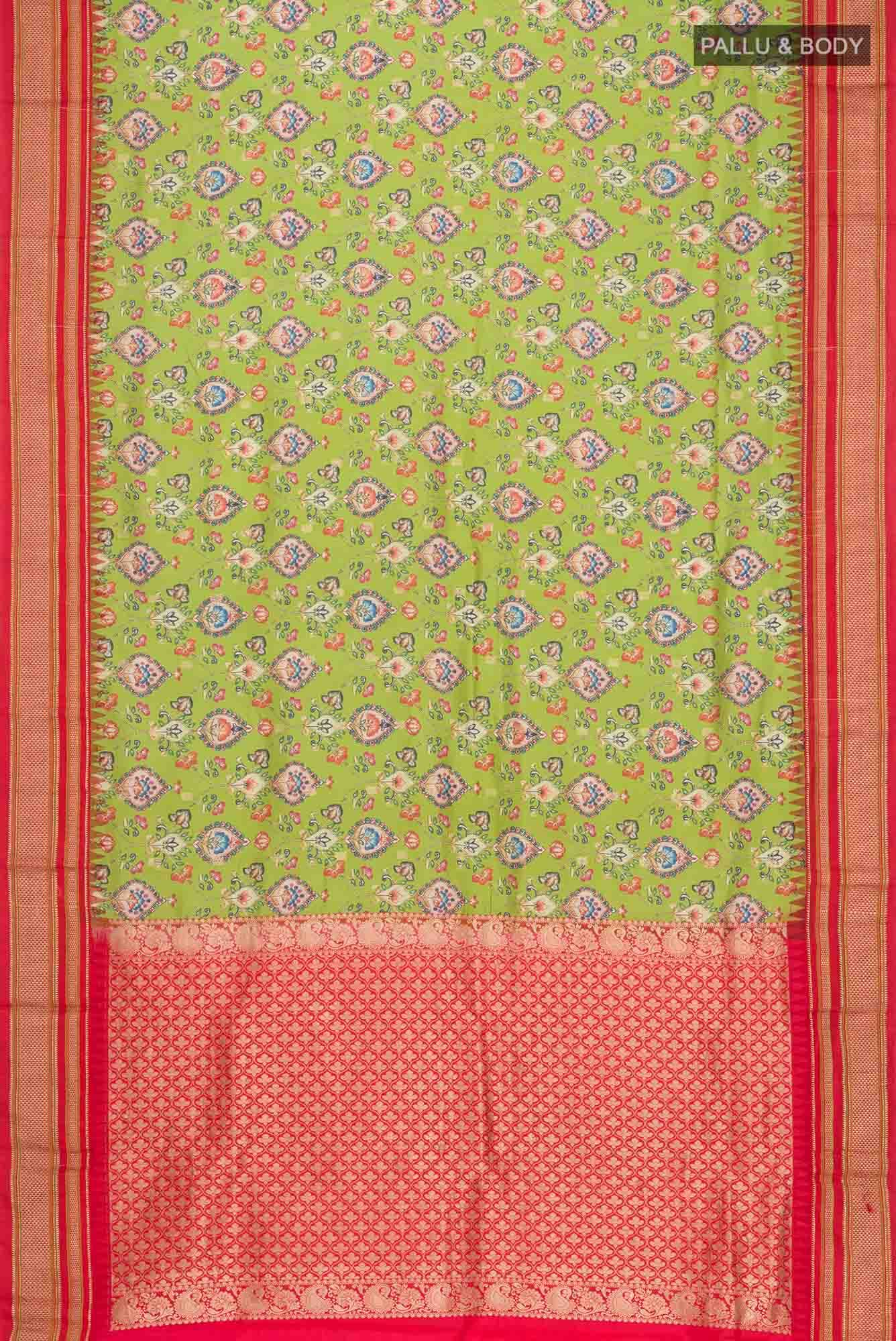 Green Printed Silk Saree - Image 4