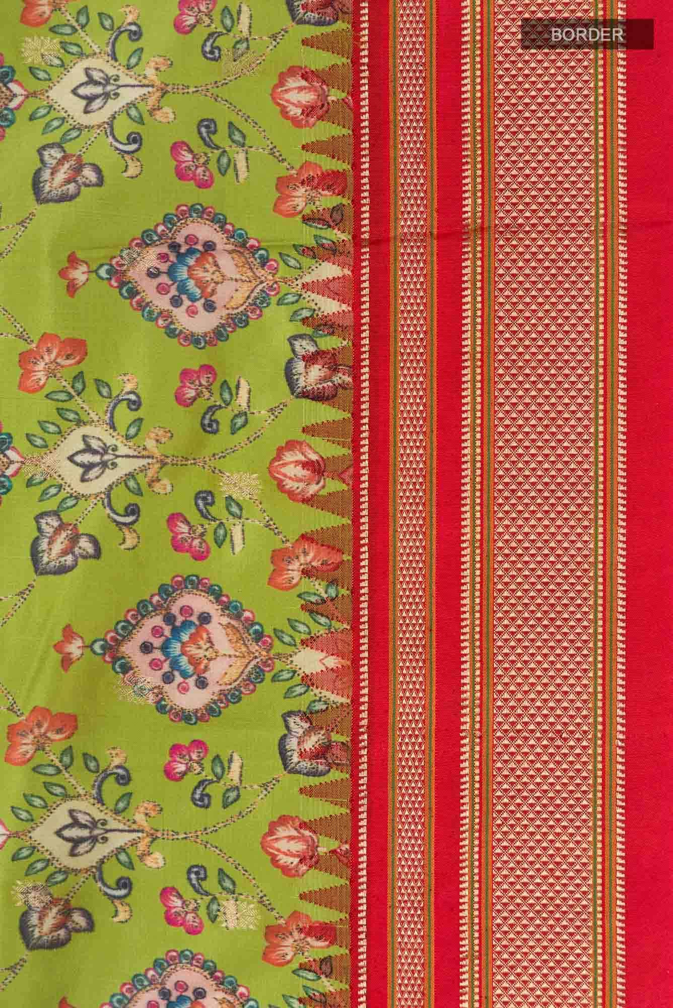 Green Printed Silk Saree - Image 5