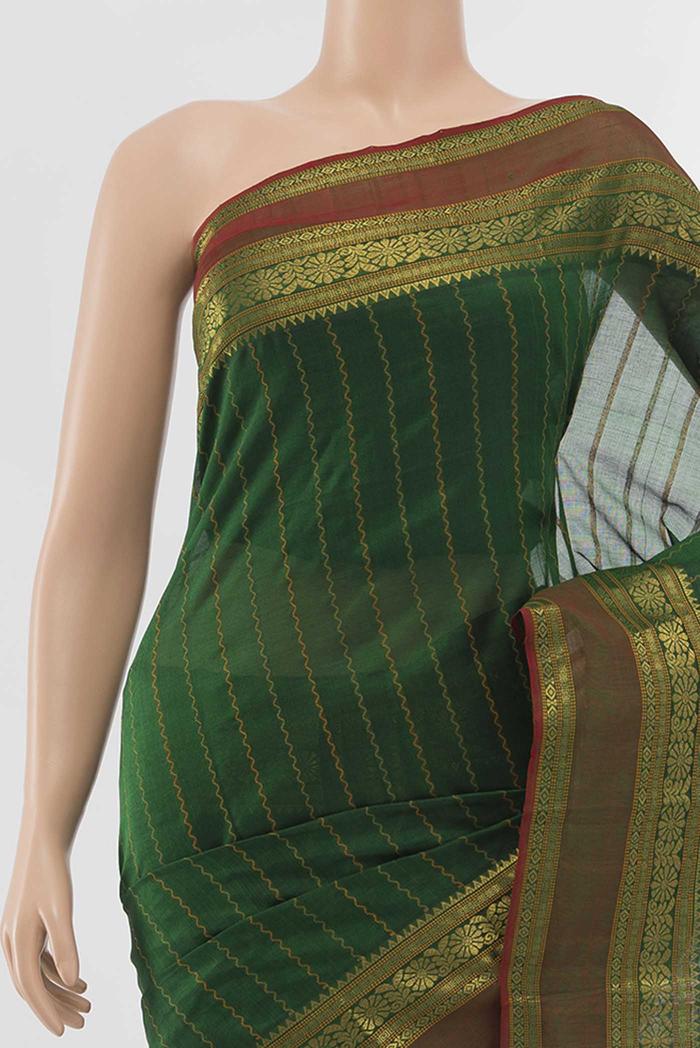 Green Silk Cotton Saree - Image 2