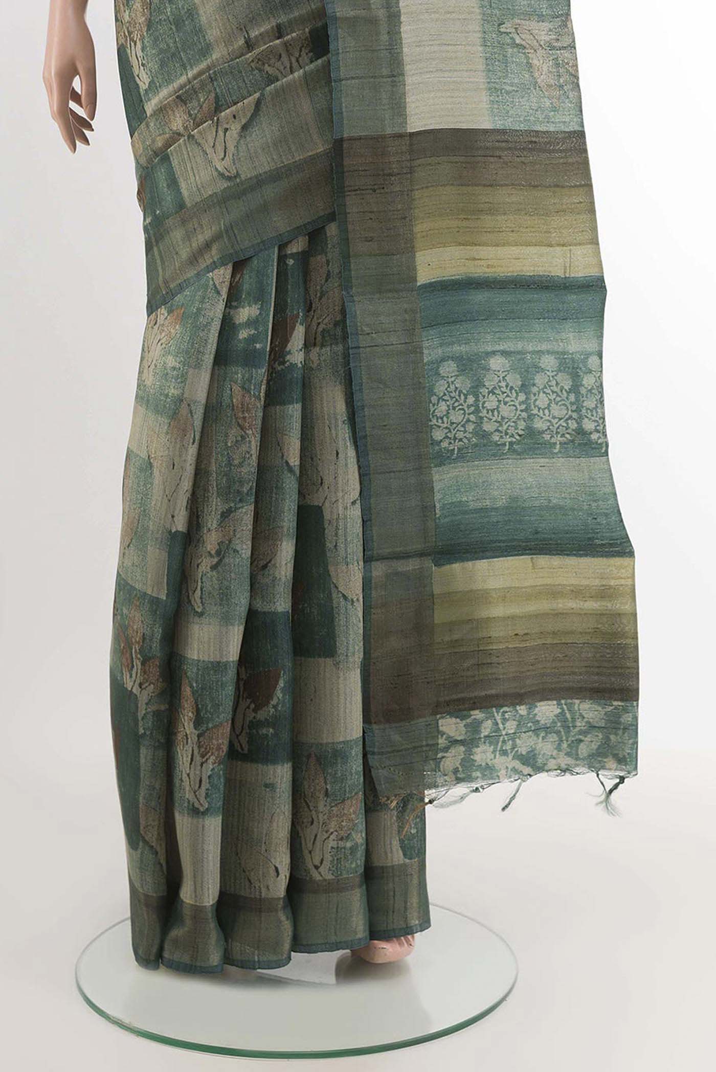 Green Tussar Saree - Image 3