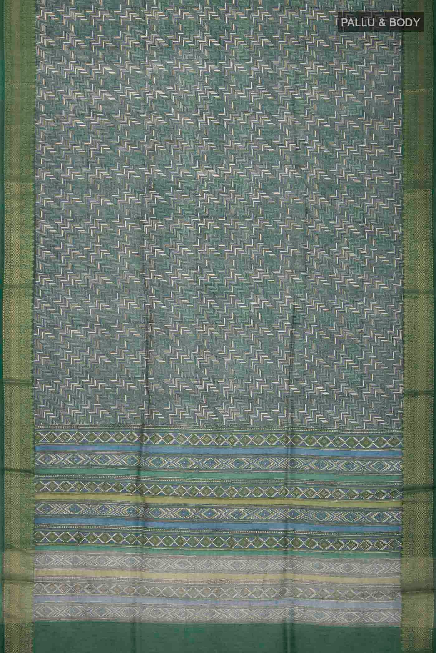 Green Tussar Silk Saree - Image 5