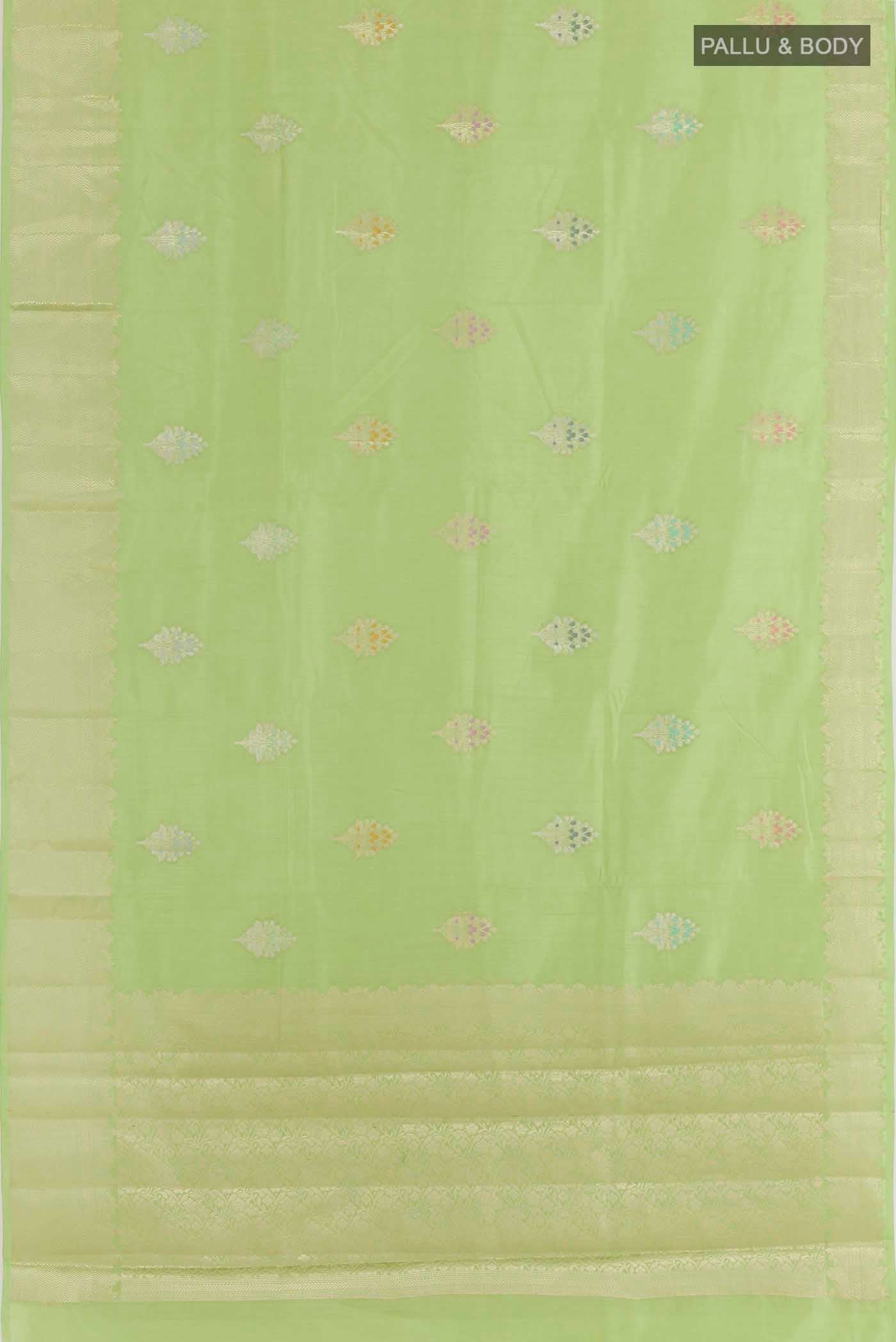 Pista Green Banarasi Raw Silk Saree - Image 3